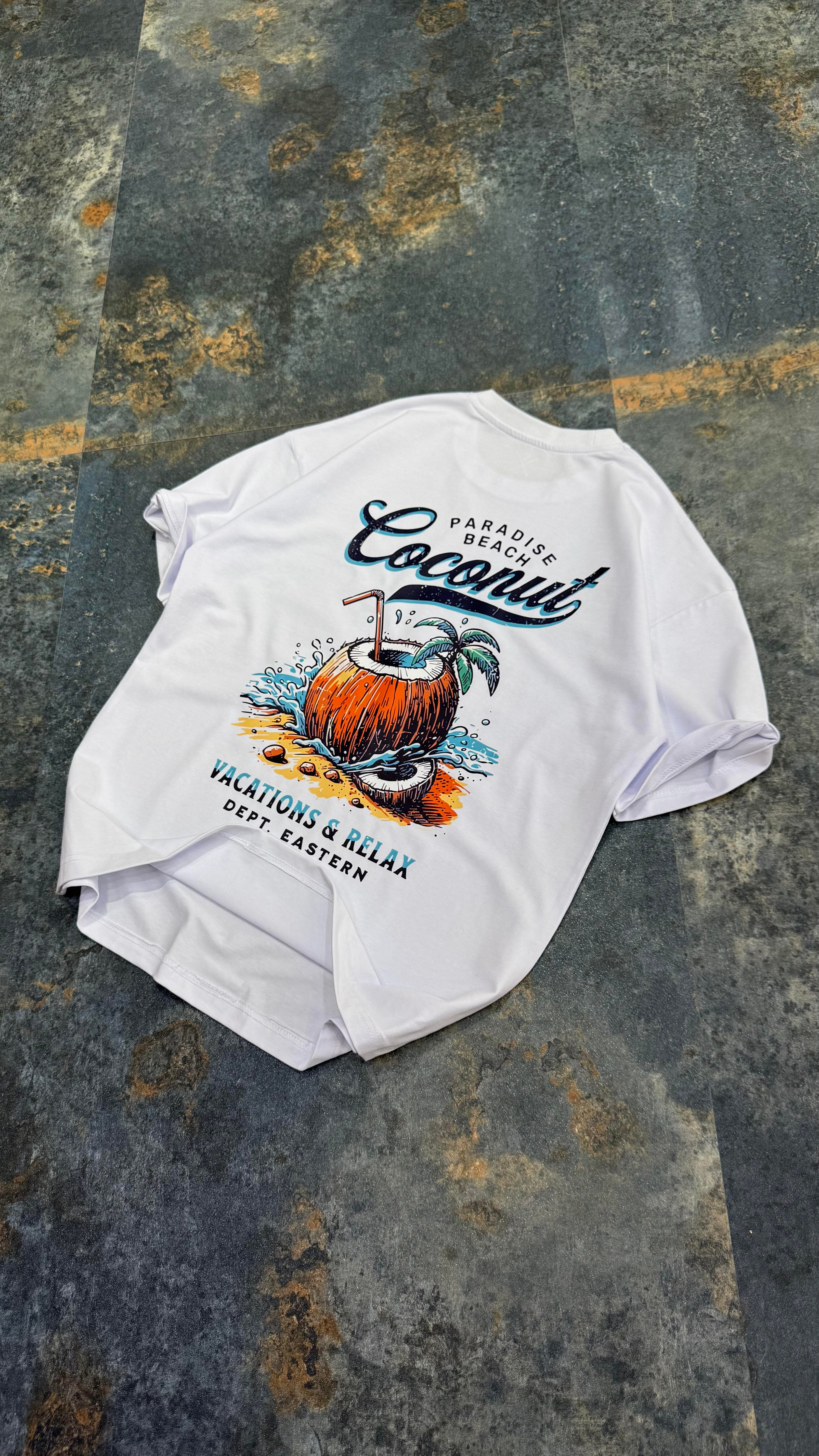Coconut Baskılı Siyah Oversize T-Shirt