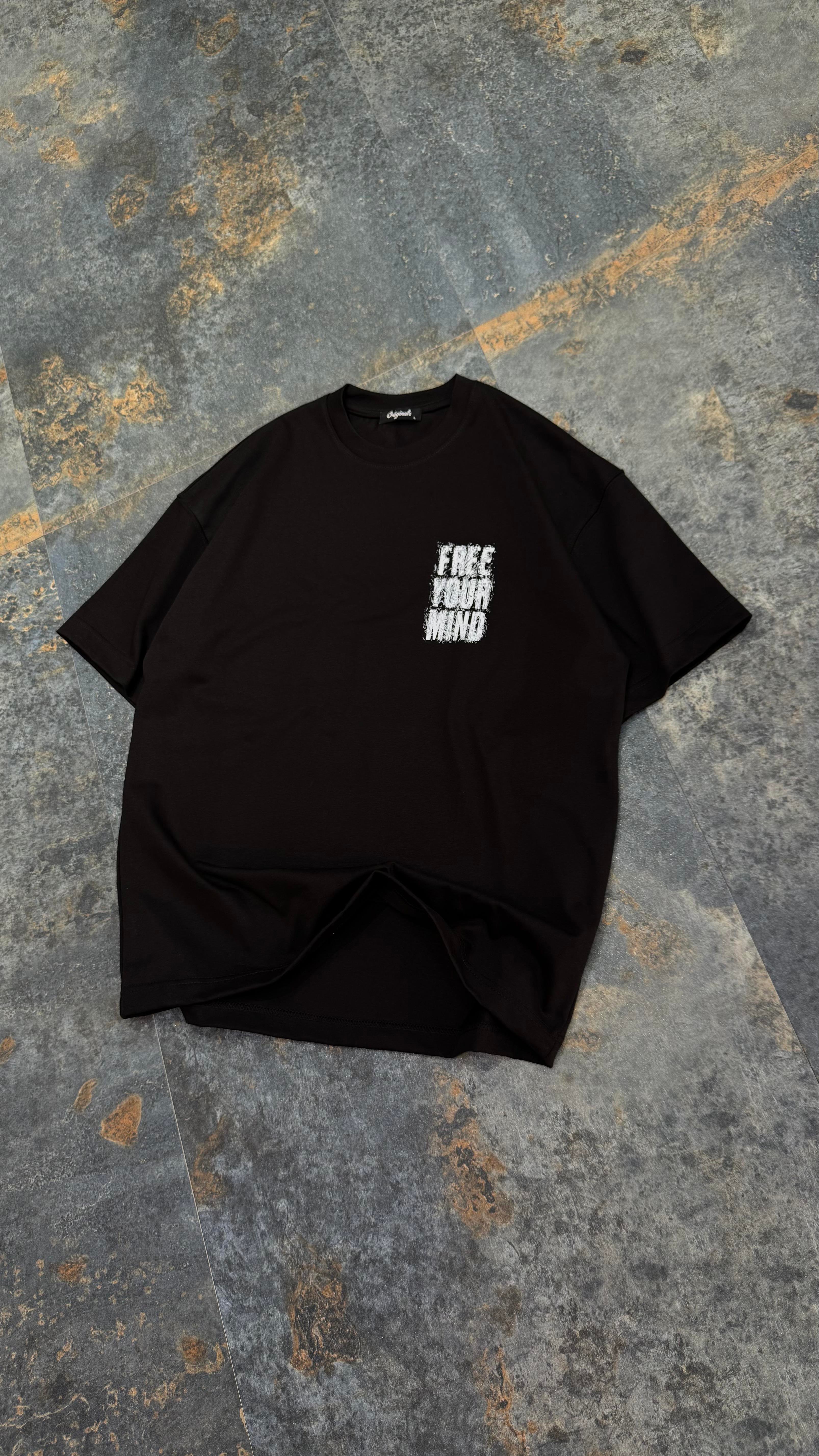 FYM Baskılı Siyah Oversize T-Shirt