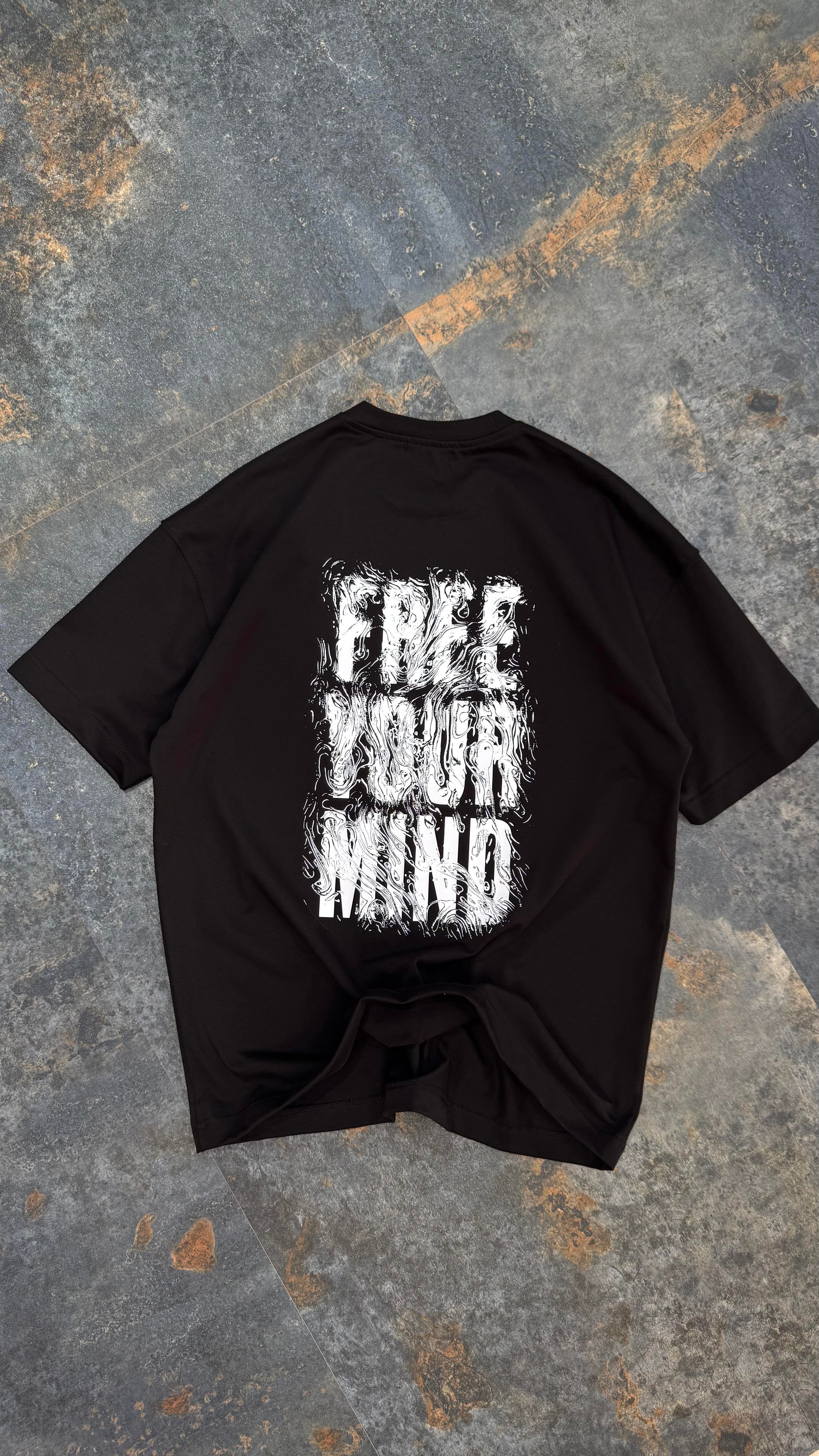 FYM Baskılı Siyah Oversize T-Shirt