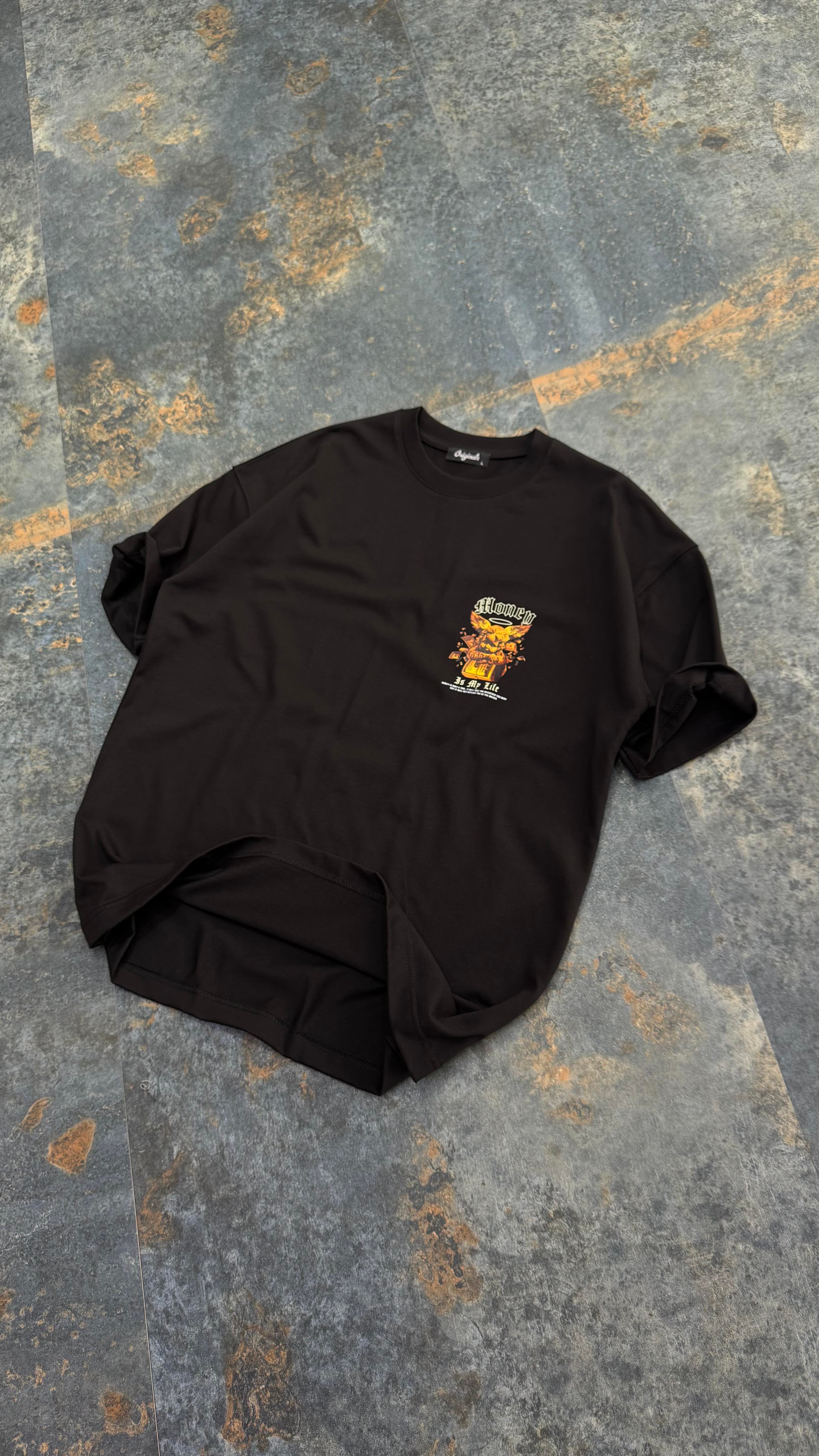 Money Baskılı Siyah Oversize T-Shirt