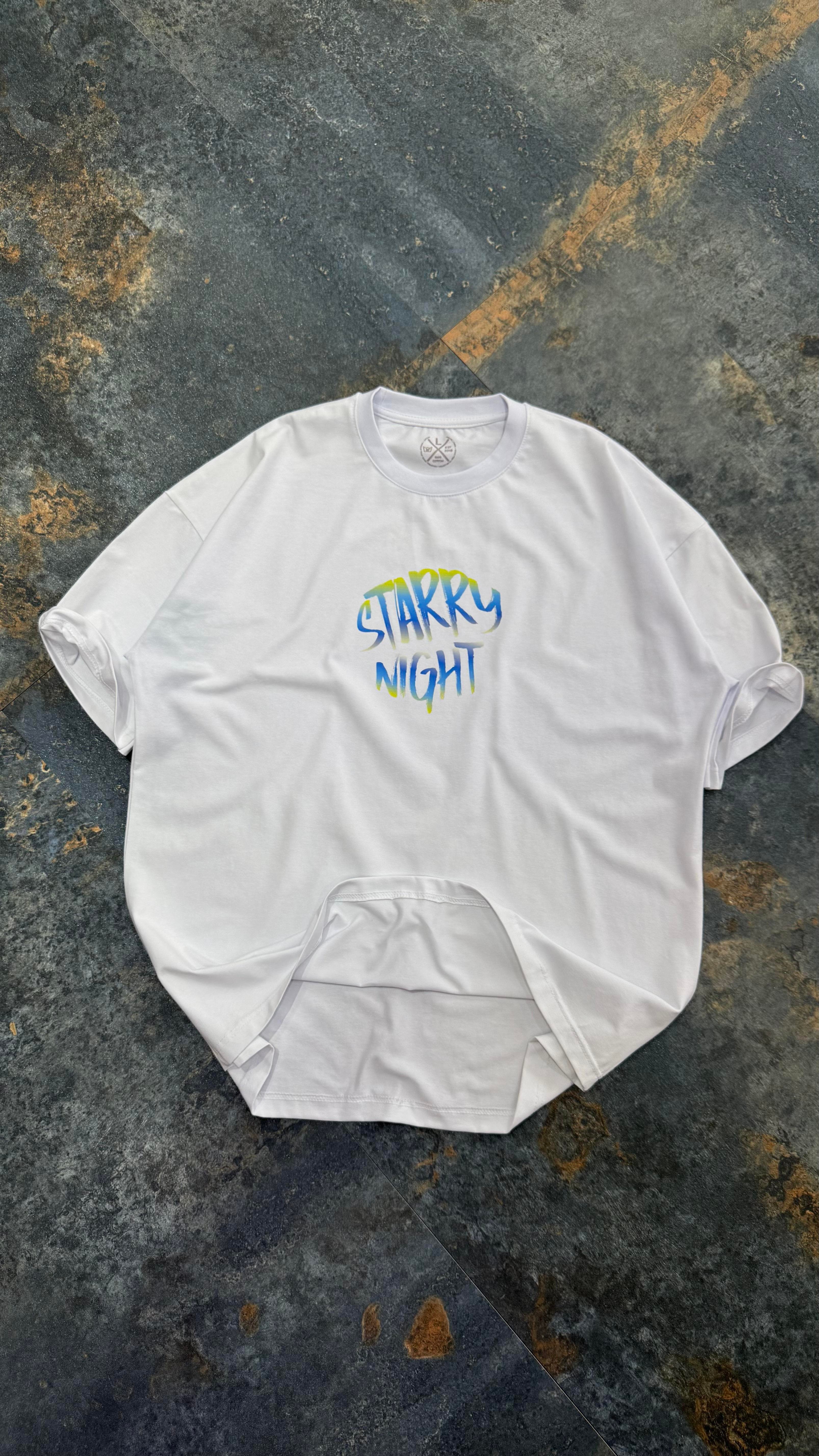 Starry Night Baskılı Siyah Oversize T-Shirt