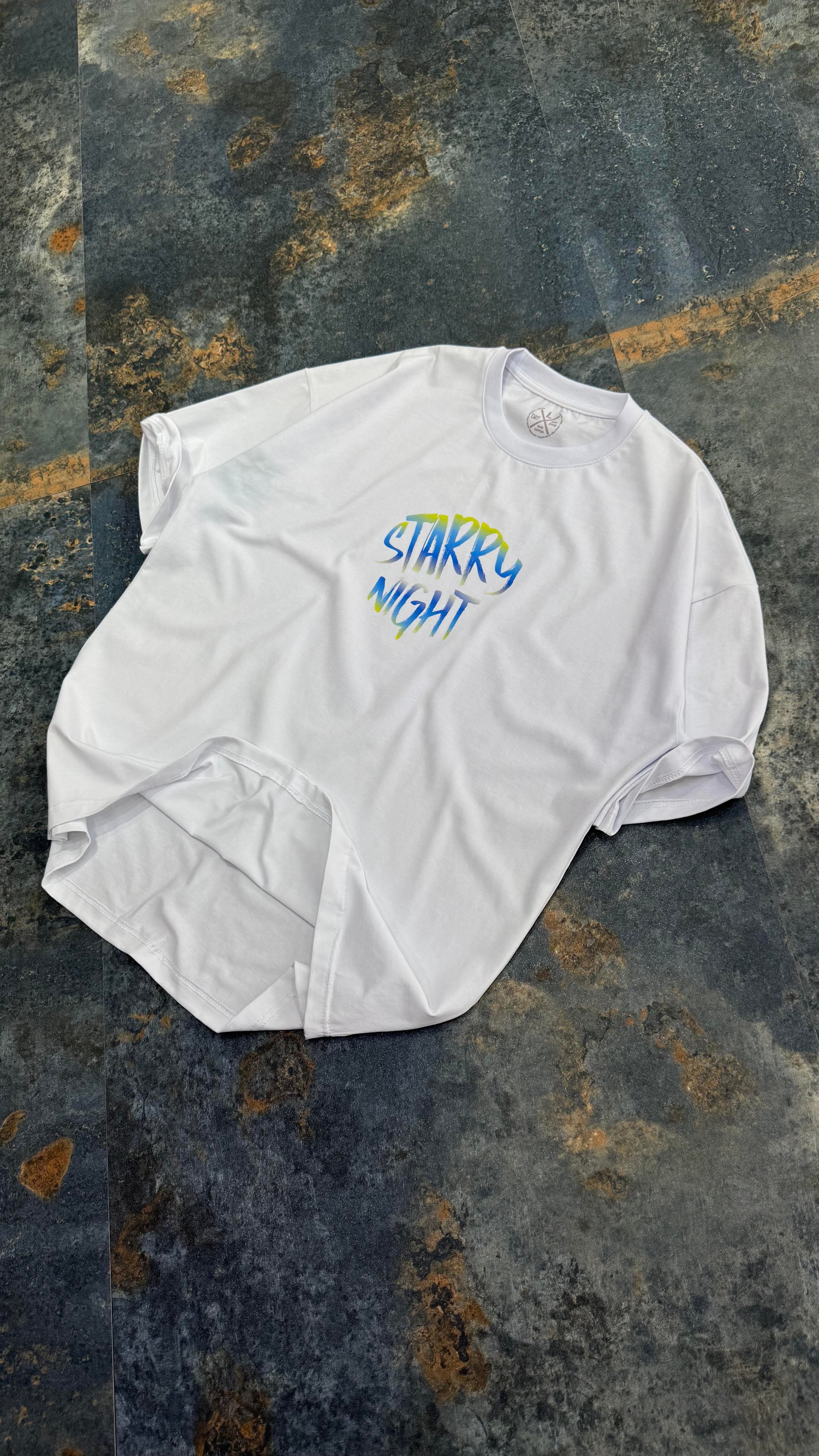 Starry Night Baskılı Siyah Oversize T-Shirt