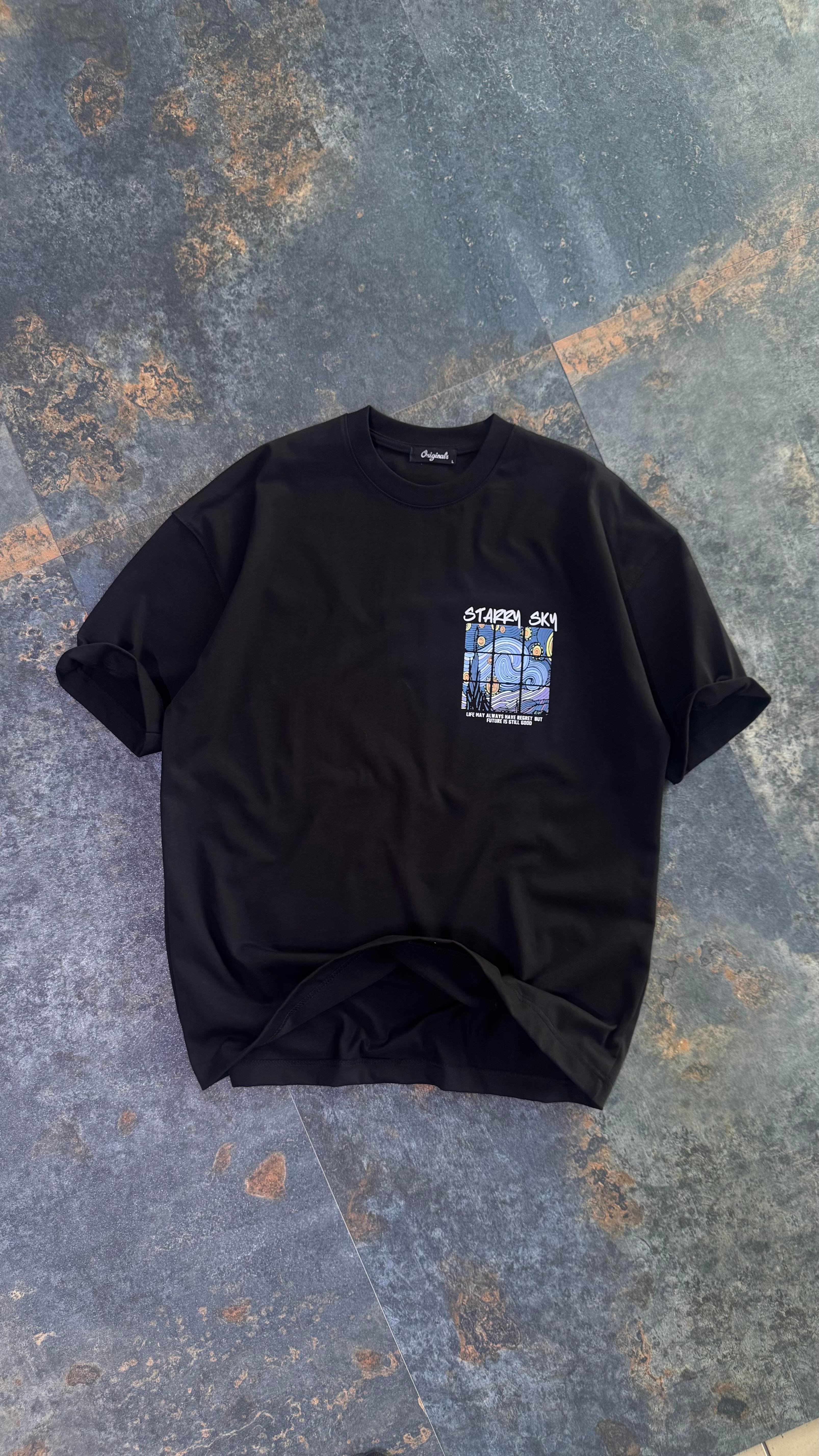 Starry Sky Baskılı Beyaz Oversize T-Shirt