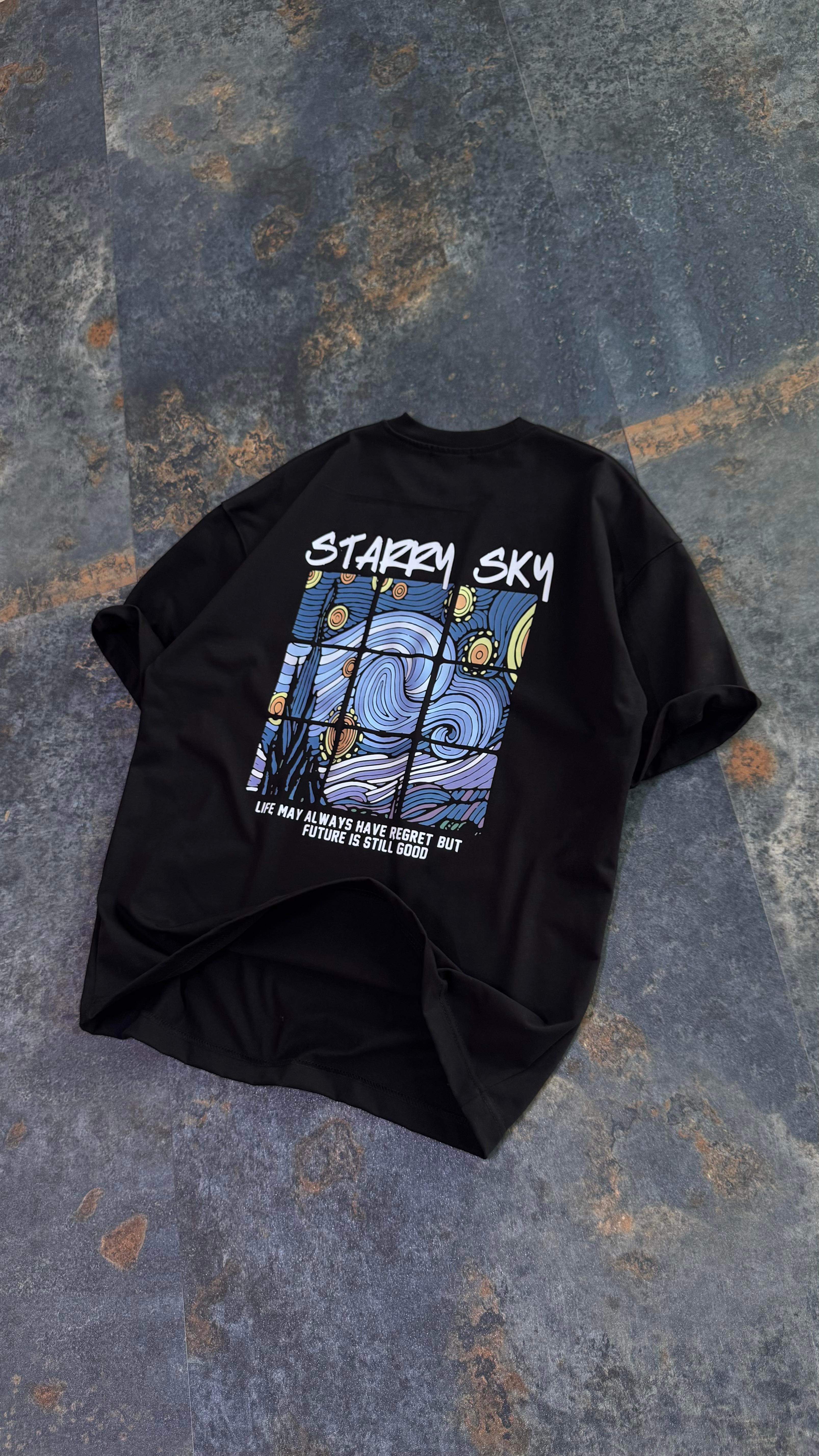 Starry Sky Baskılı Beyaz Oversize T-Shirt