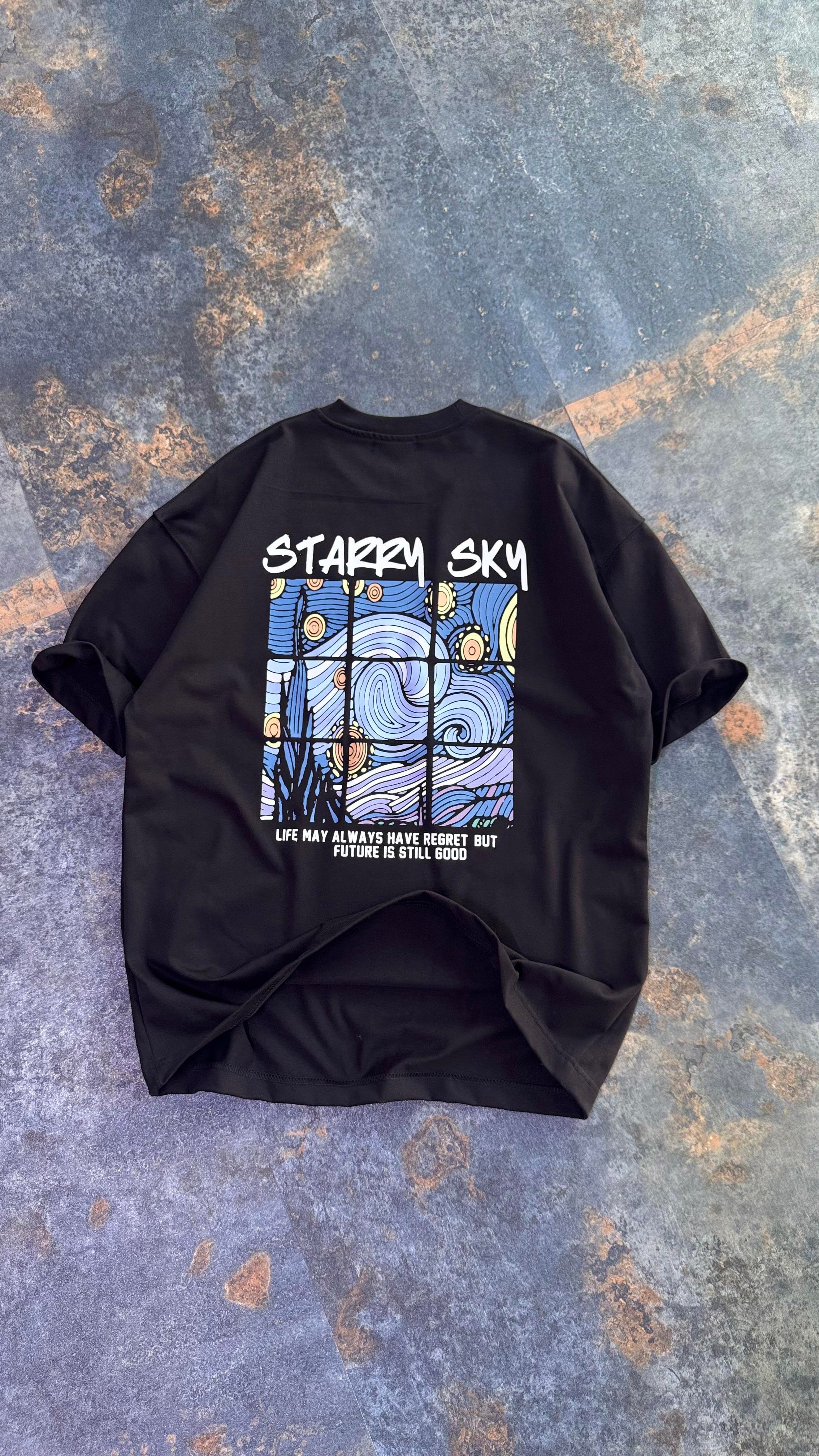 Starry Sky Baskılı Beyaz Oversize T-Shirt