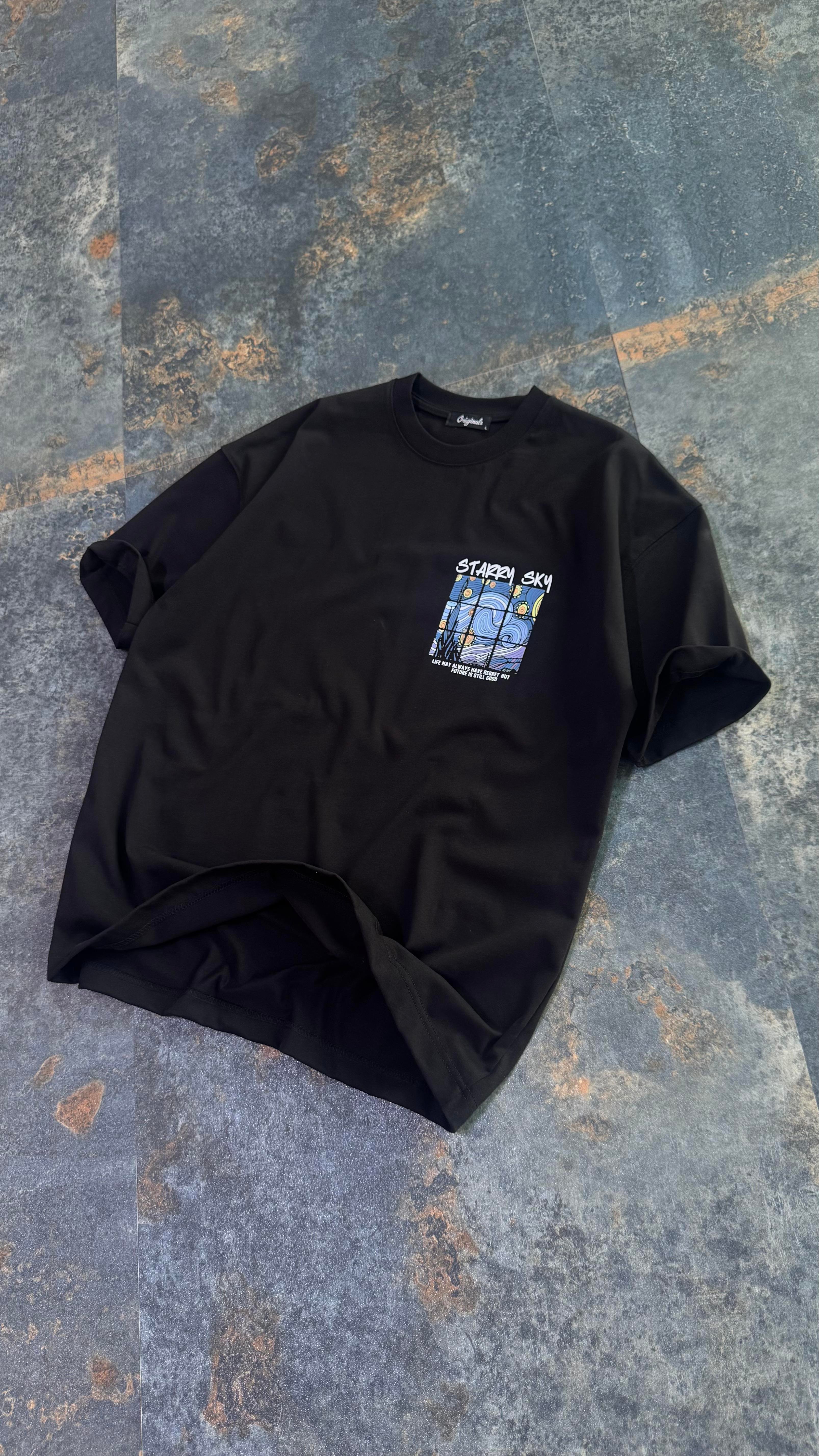 Starry Sky Baskılı Beyaz Oversize T-Shirt
