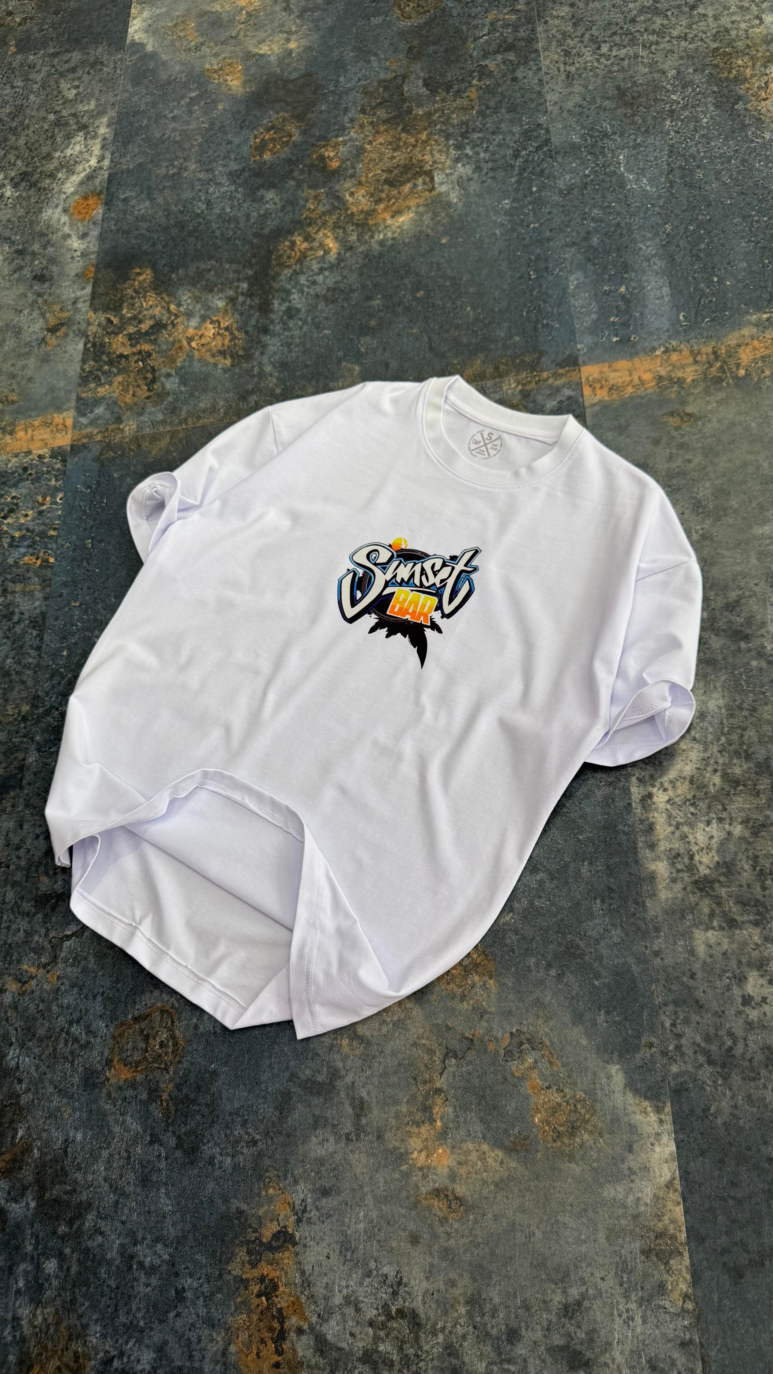 Sunset Baskılı Siyah Oversize T-Shirt