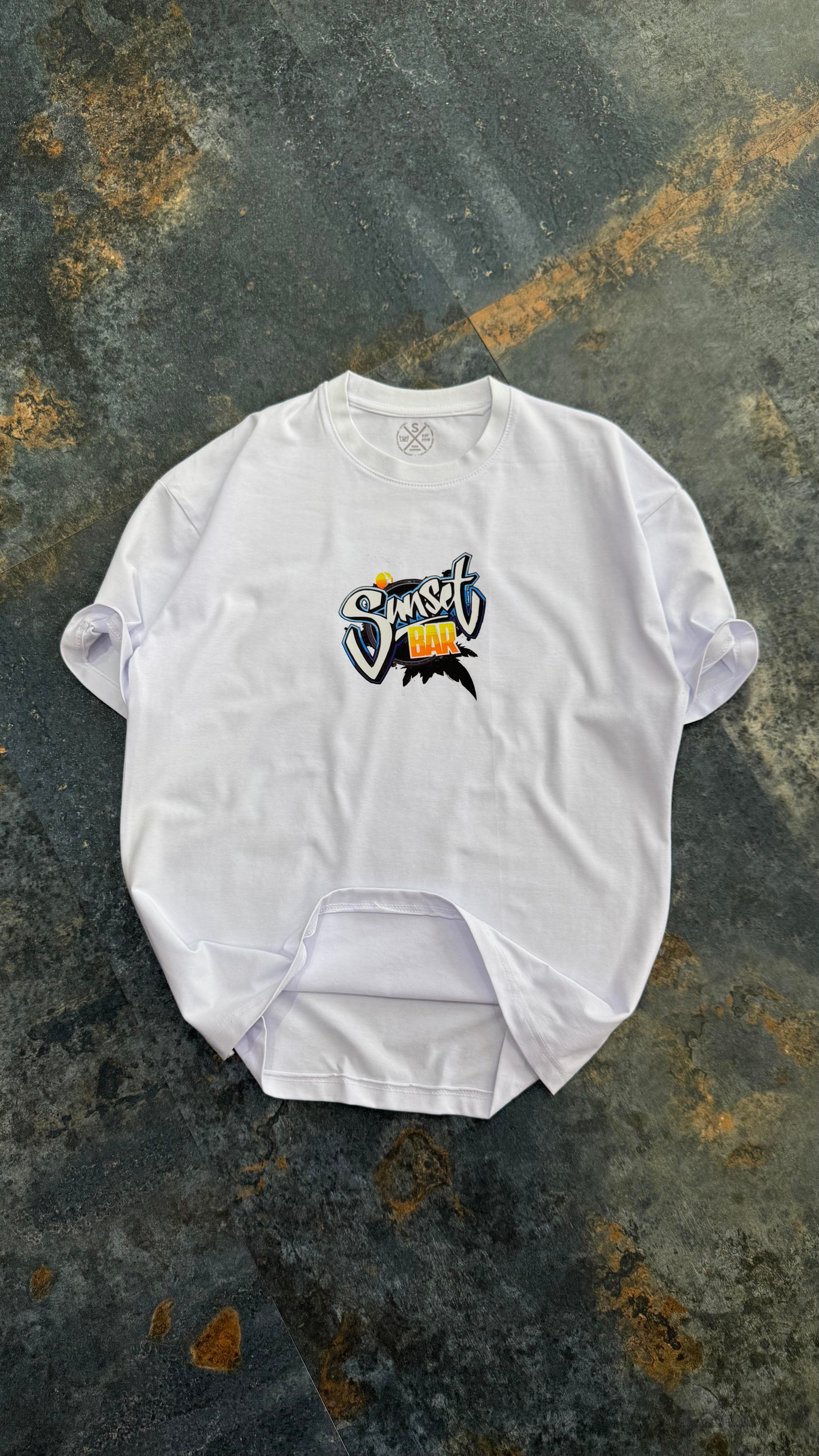 Sunset Baskılı Siyah Oversize T-Shirt