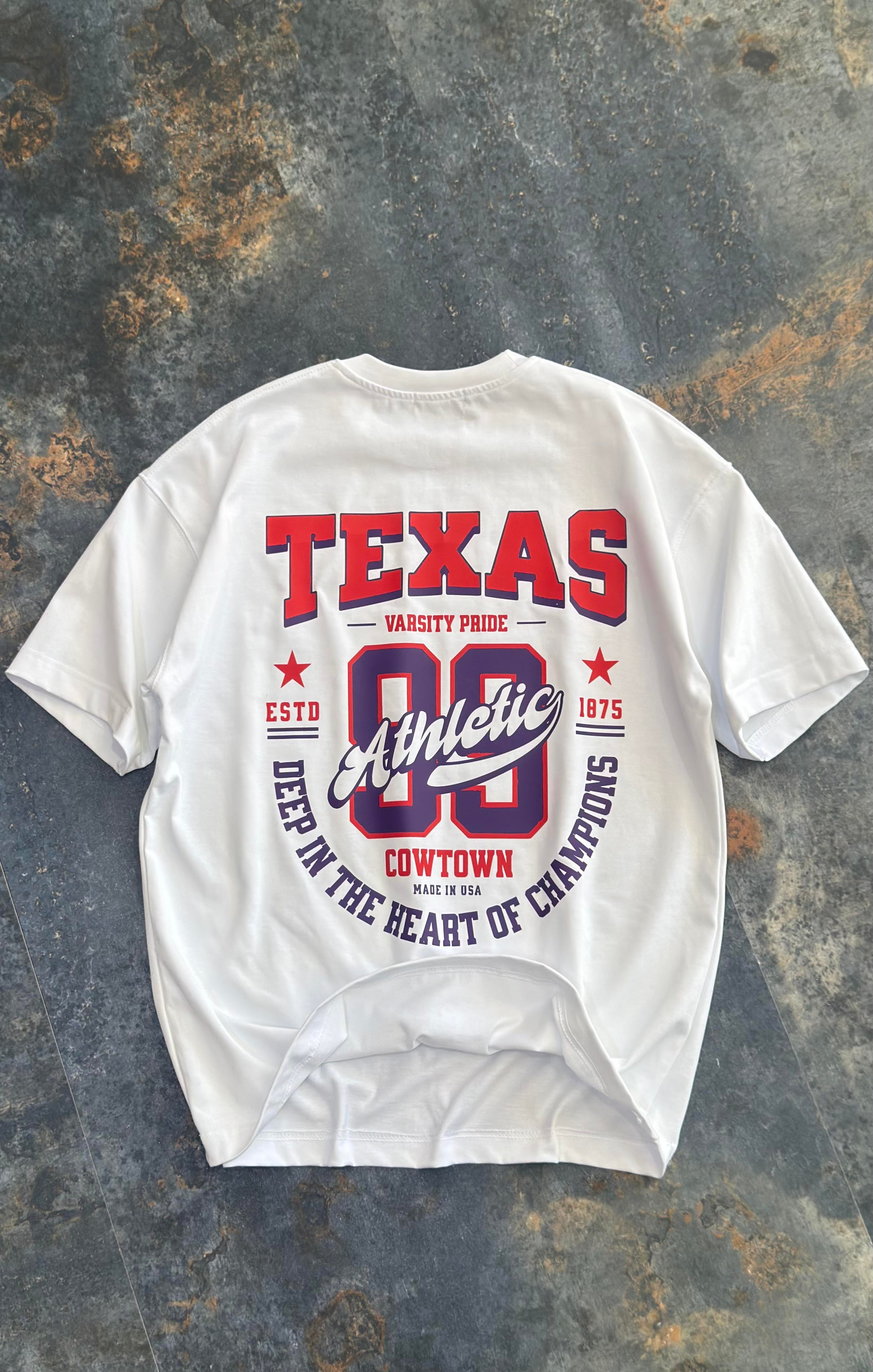 Texas Baskılı Beyaz Oversize T-Shirt