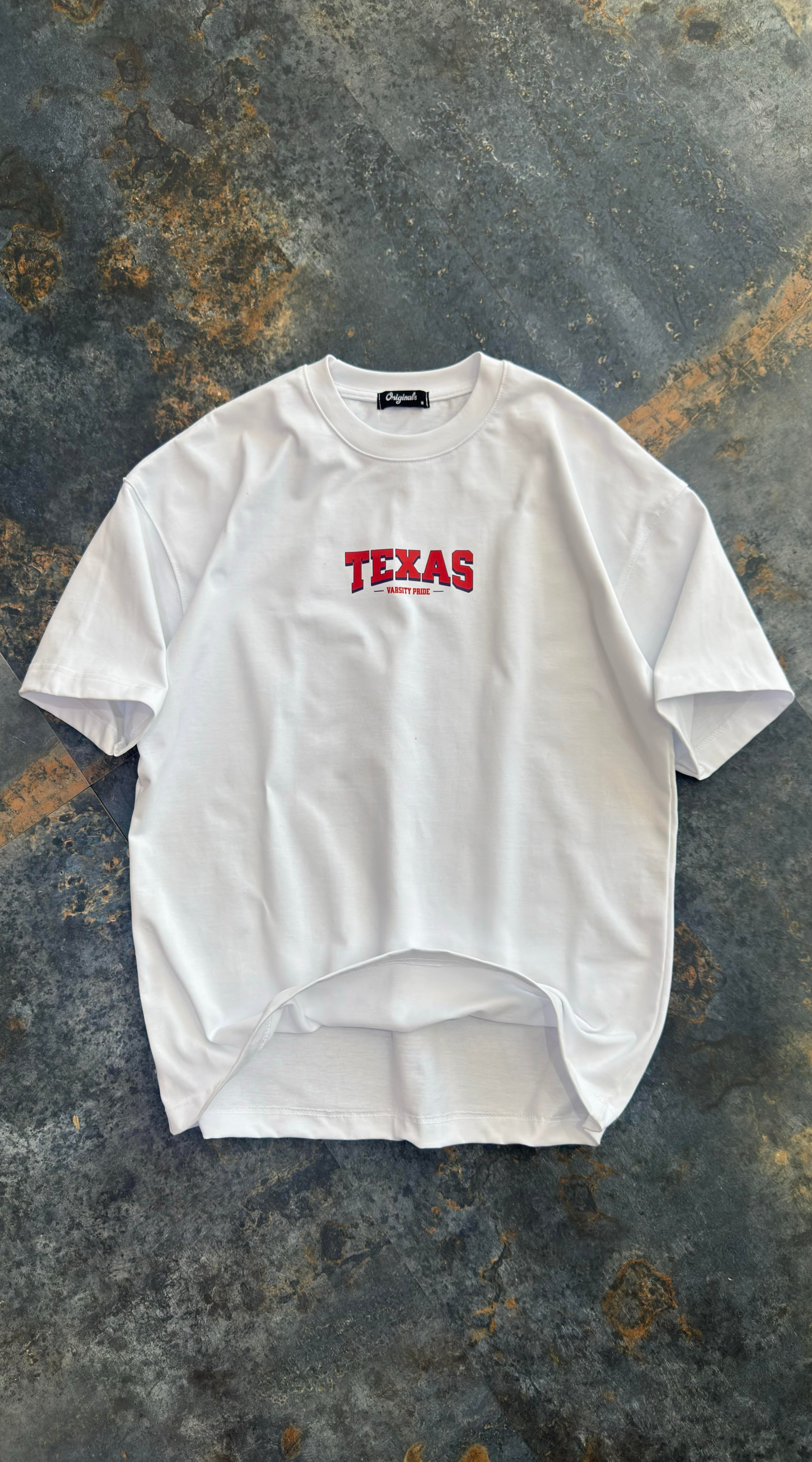 Texas Baskılı Beyaz Oversize T-Shirt
