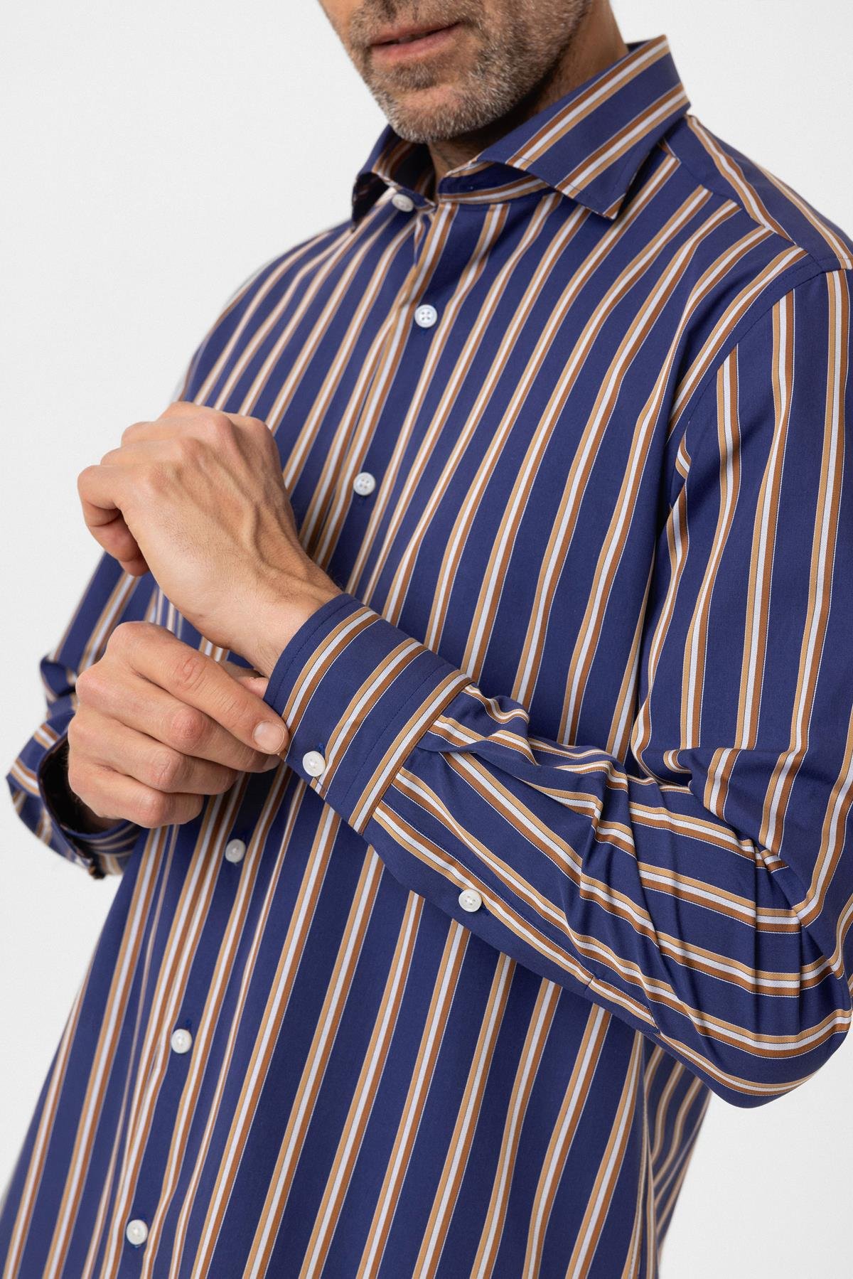 Şerit Çizgili Multicolor %100 Pamuk Regular Fit Erkek Gömlek 