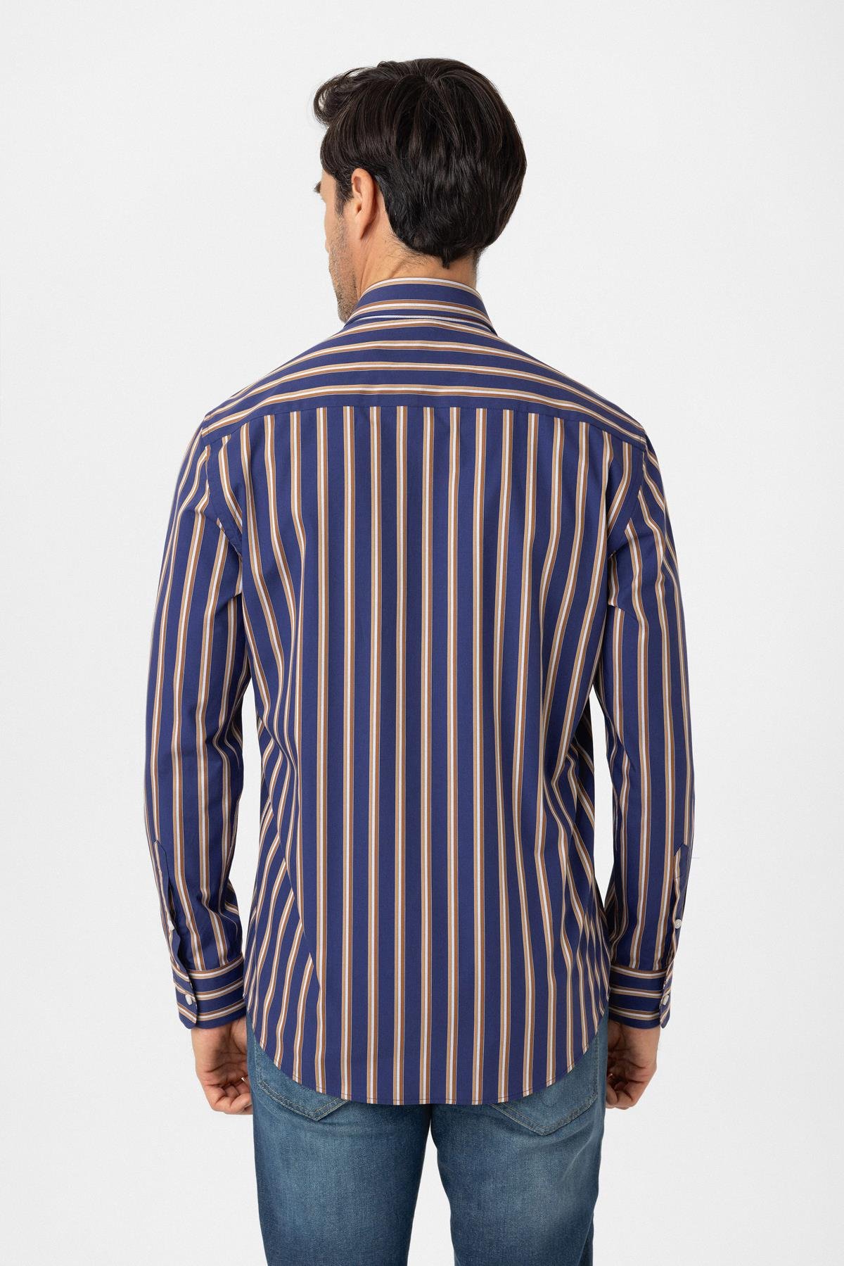 Şerit Çizgili Multicolor %100 Pamuk Regular Fit Erkek Gömlek 
