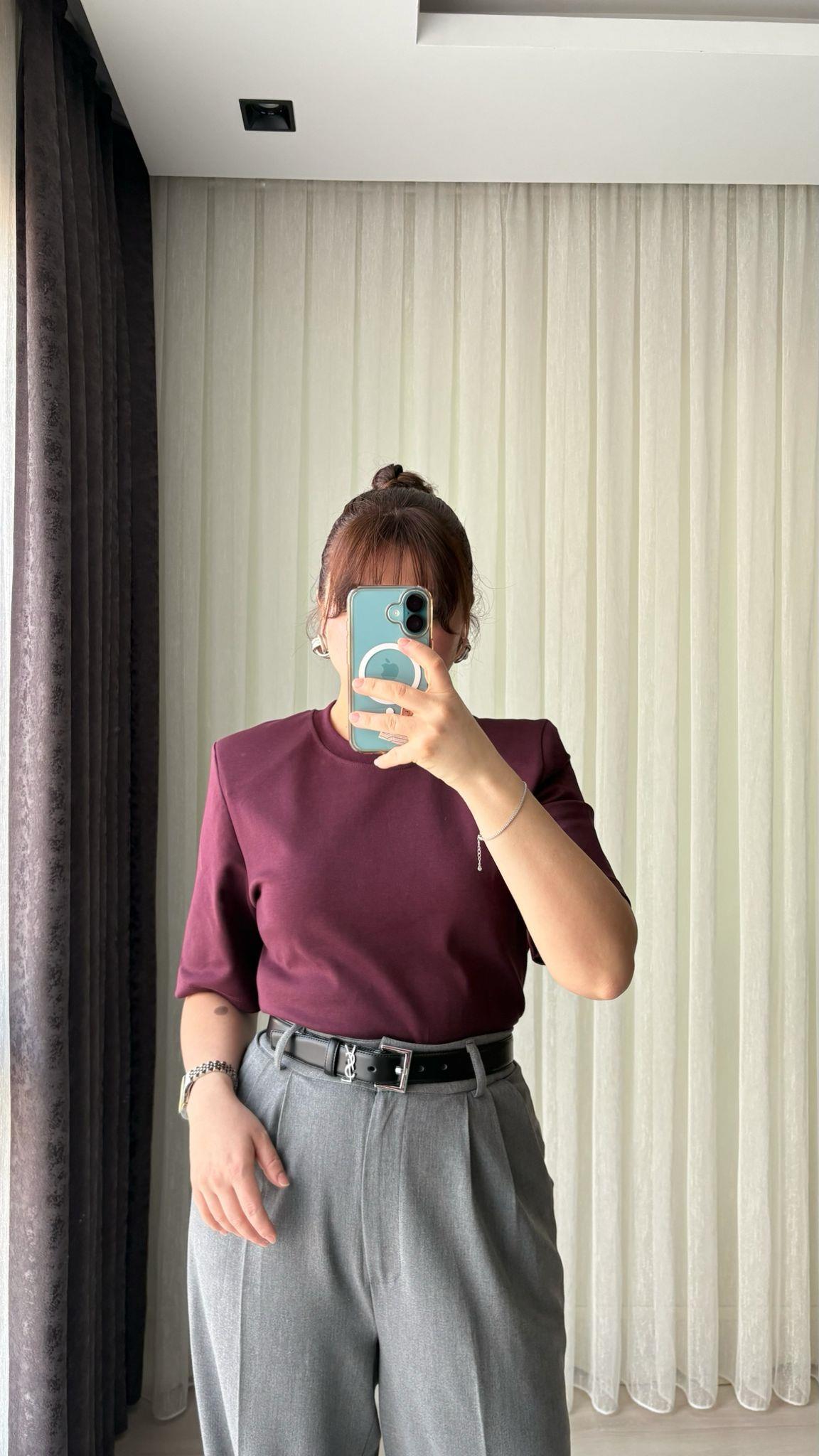 BORDO VATKALI KISA KOL T-SHİRT