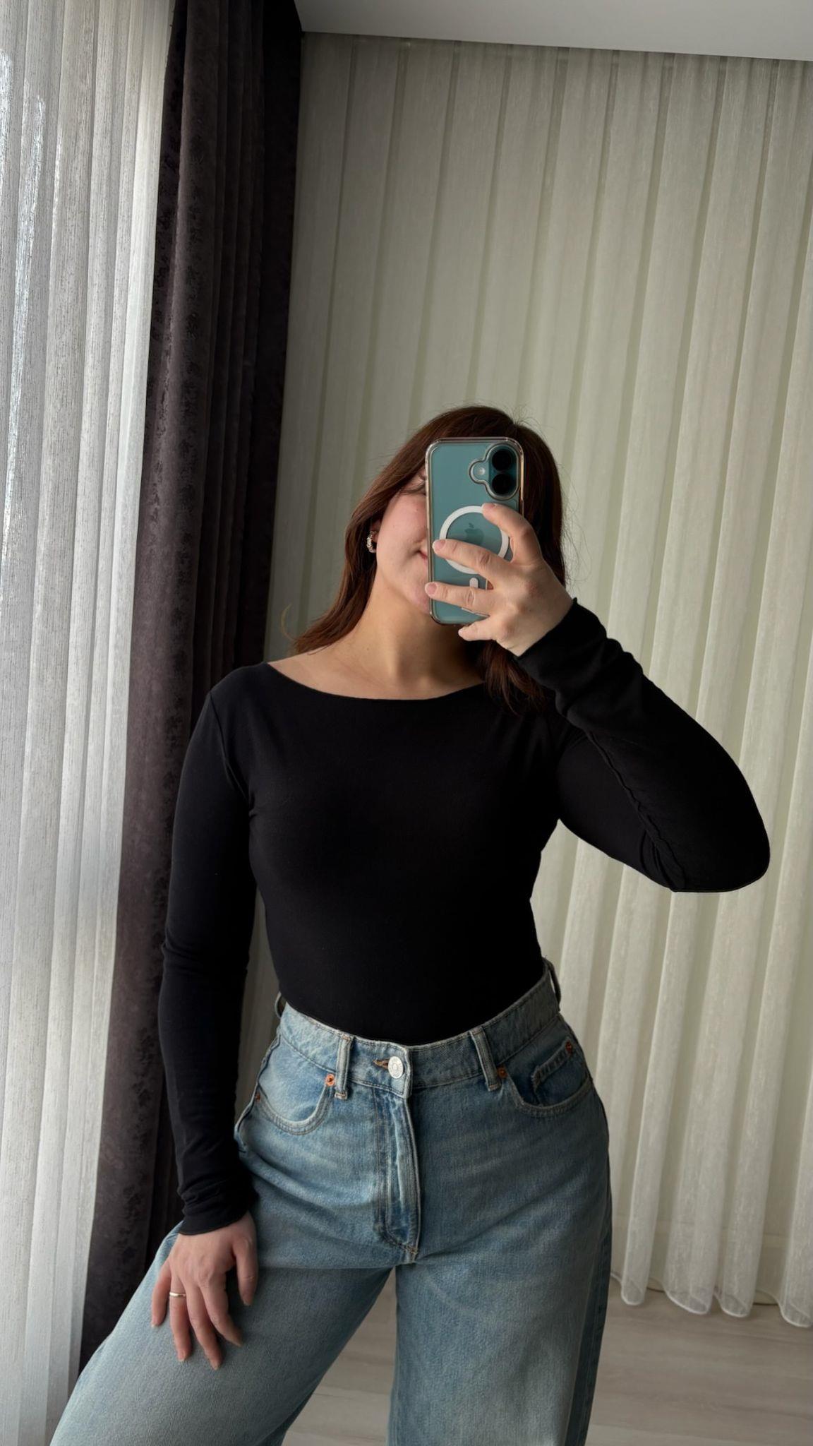SİYAH MASSİMO KAYIK YAKA BODY