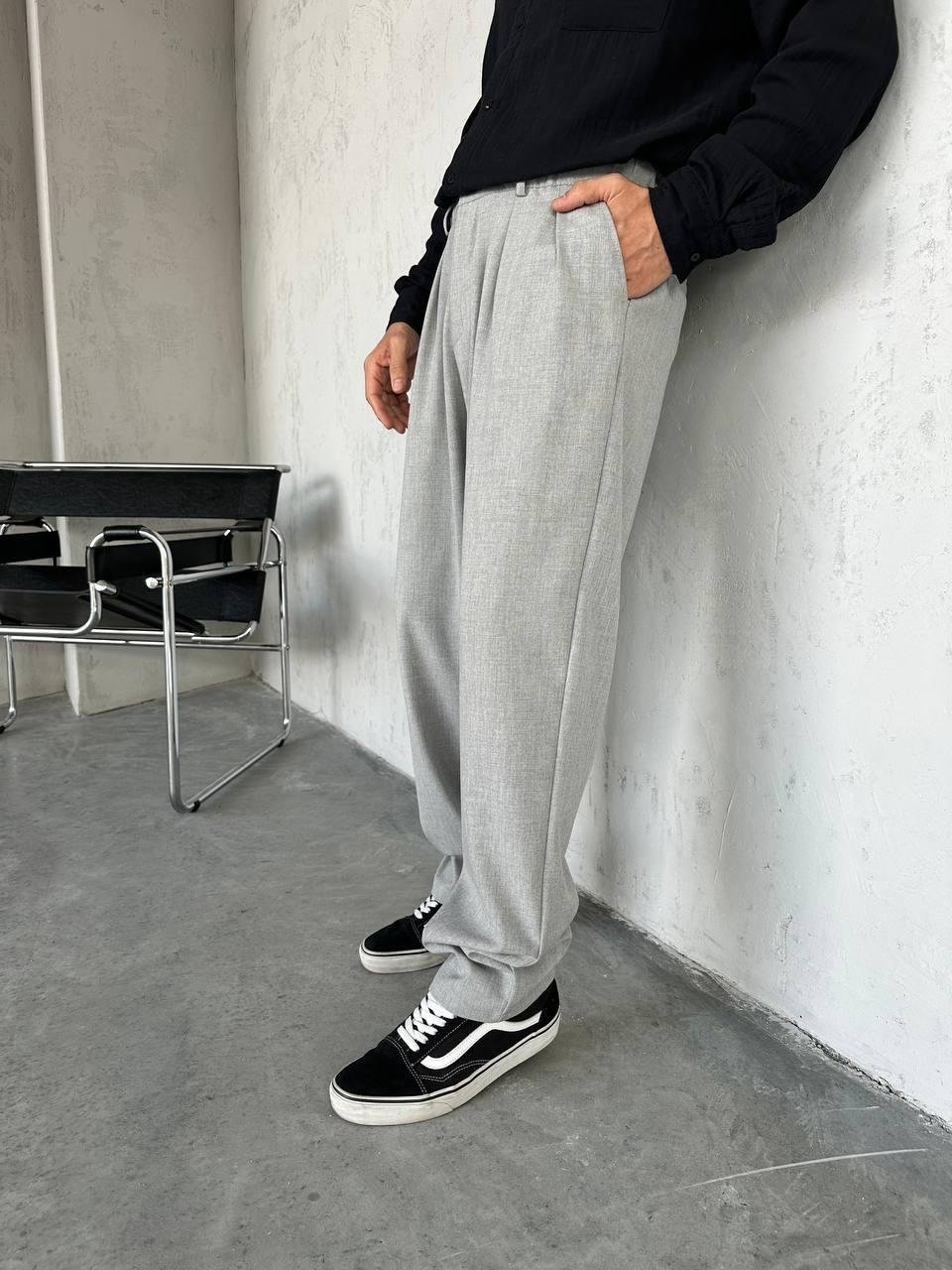 Baggy Pileli Pantolon Gri