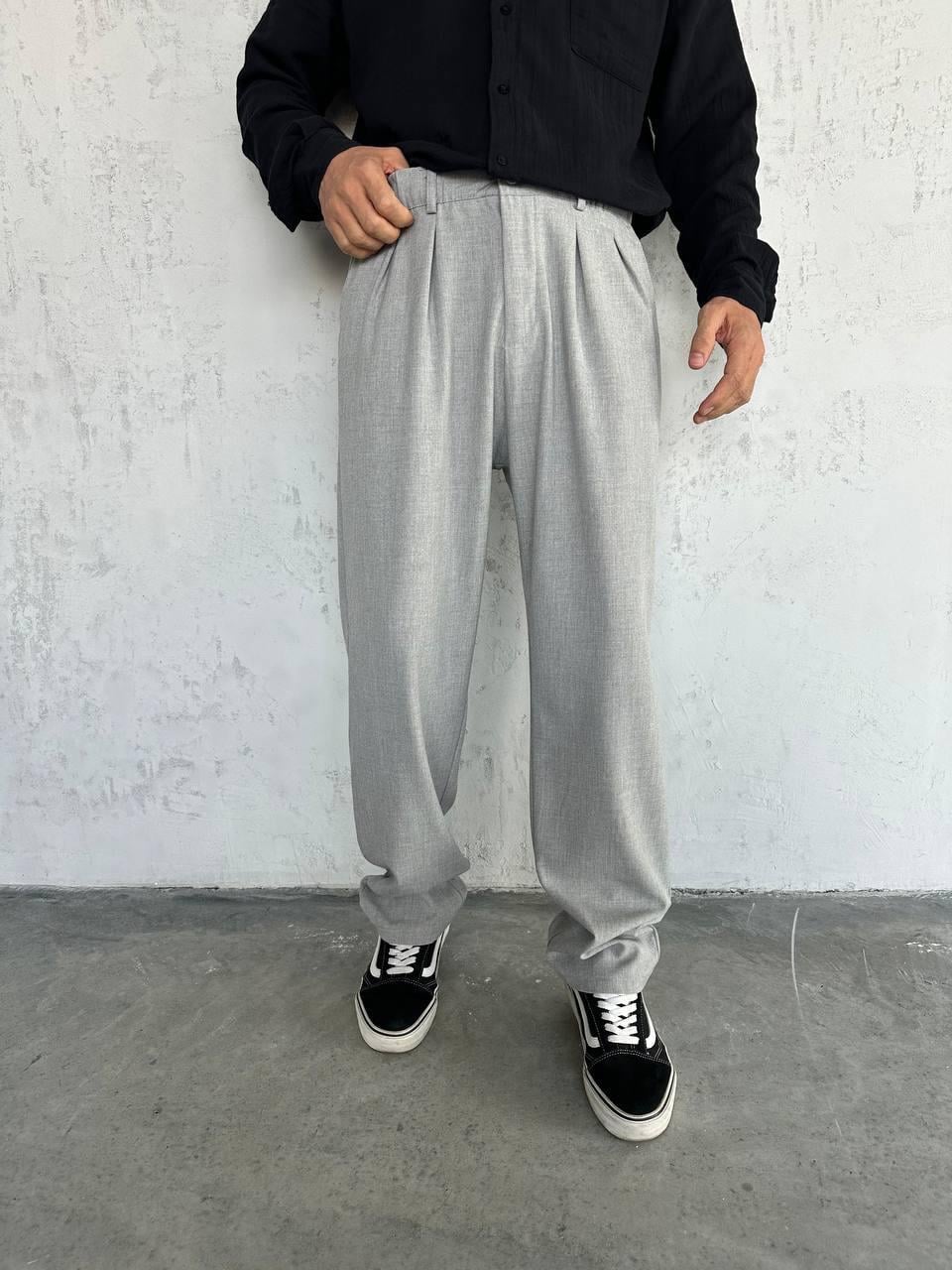 Baggy Pileli Pantolon Gri