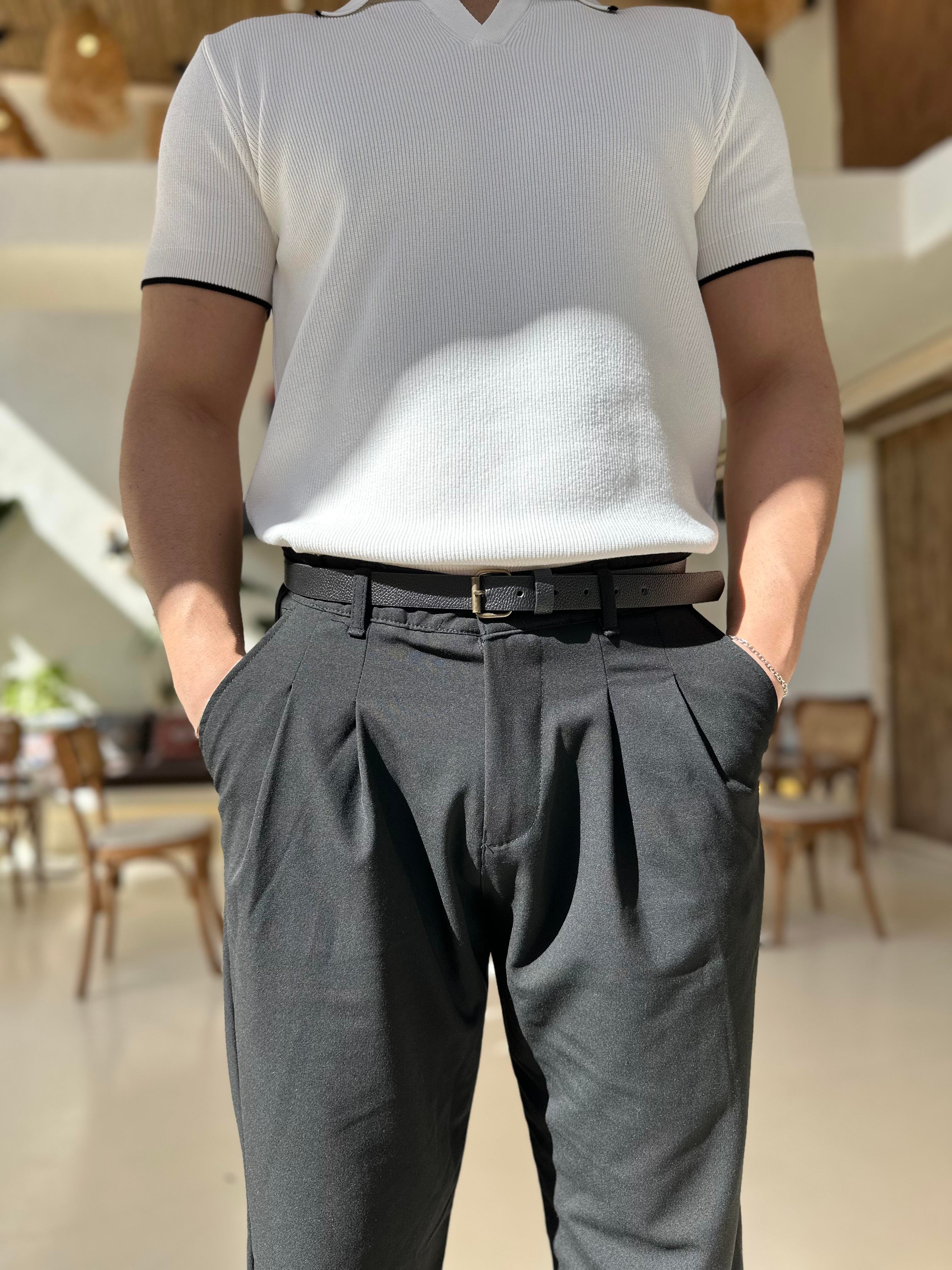 Baggy Pileli Pantolon Siyah
