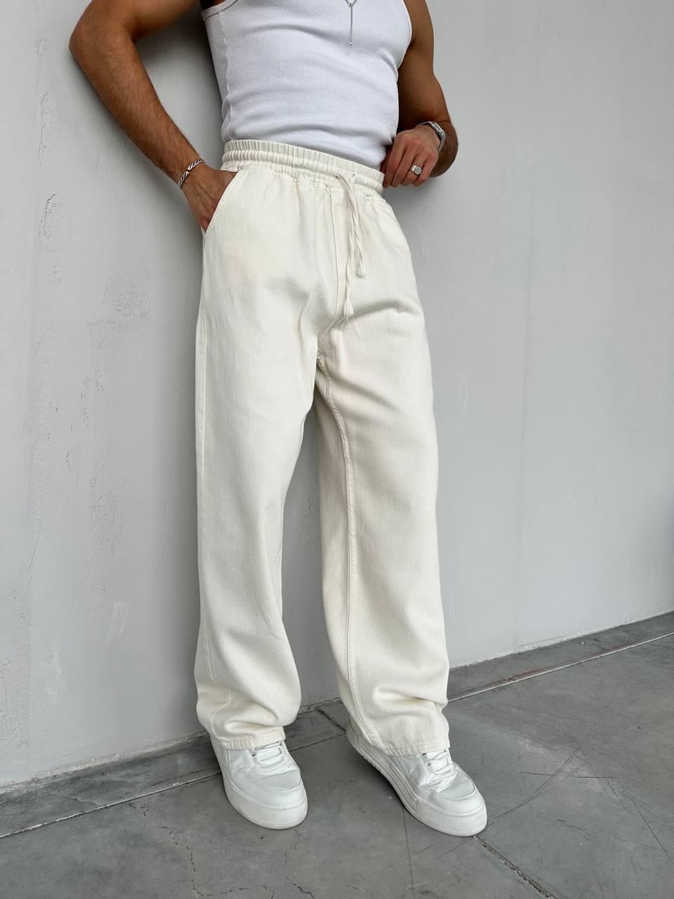Gabardin Baggy Pantolon Beyaz