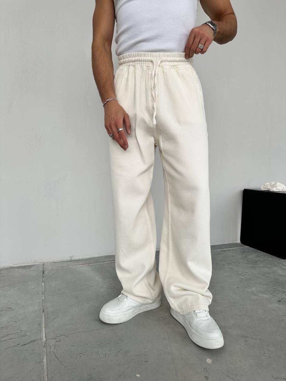 Gabardin Baggy Pantolon Beyaz