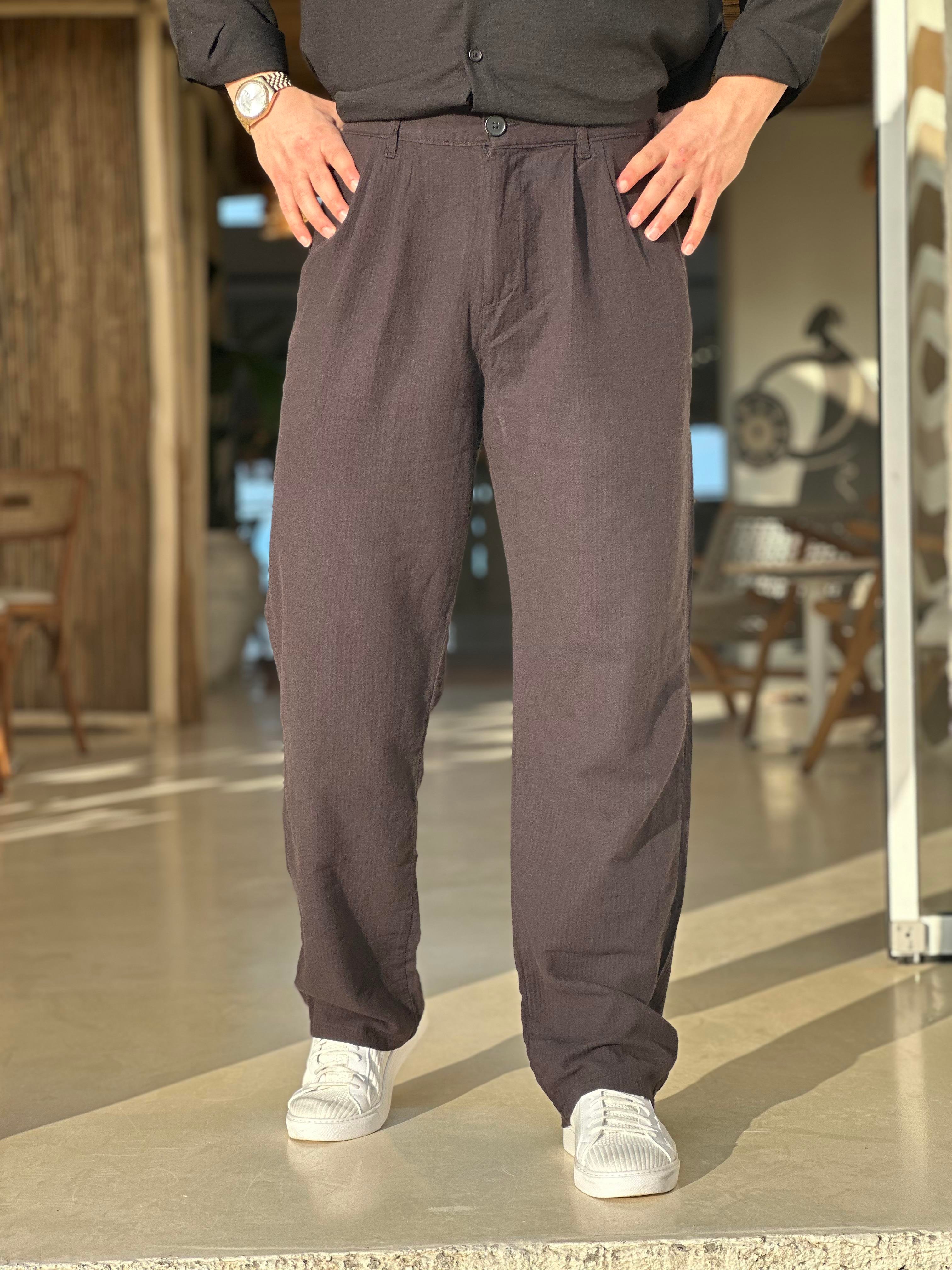Keten Baggy Pantolon Düğmeli