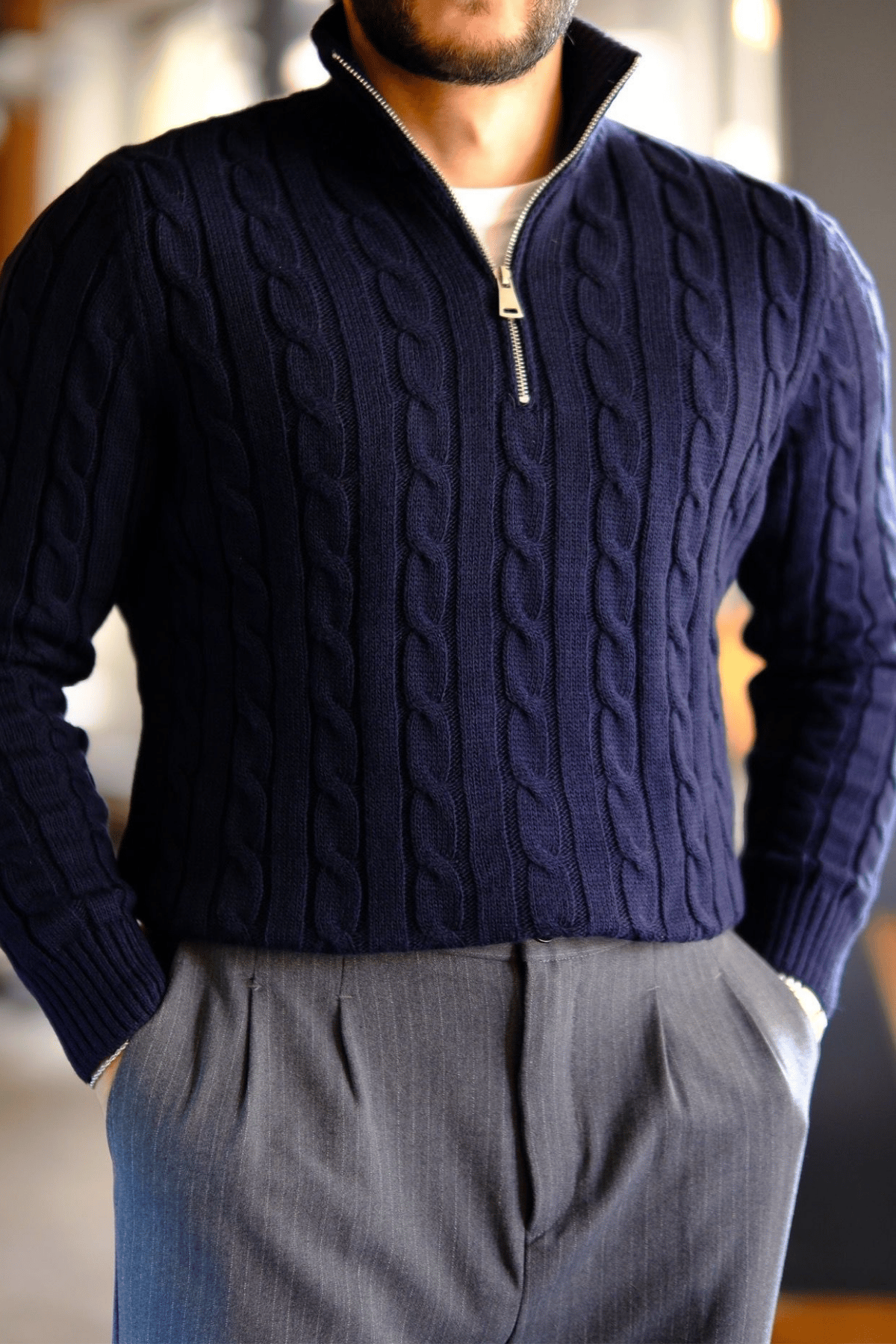  Sartori Old Money Cable Half Zip Kazak Lacivert