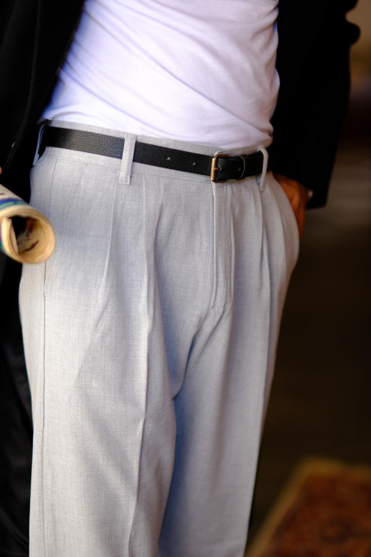 %100 Pamuk Pileli Baggy Kumaş Pantolon Gri