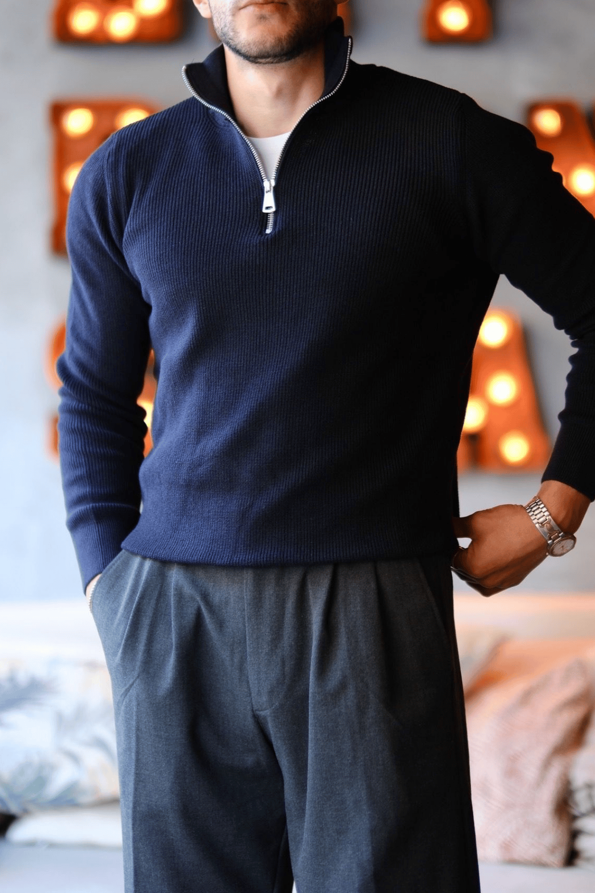 Bellonari Half Zip Pamuklu Old Money Kazak Lacivert