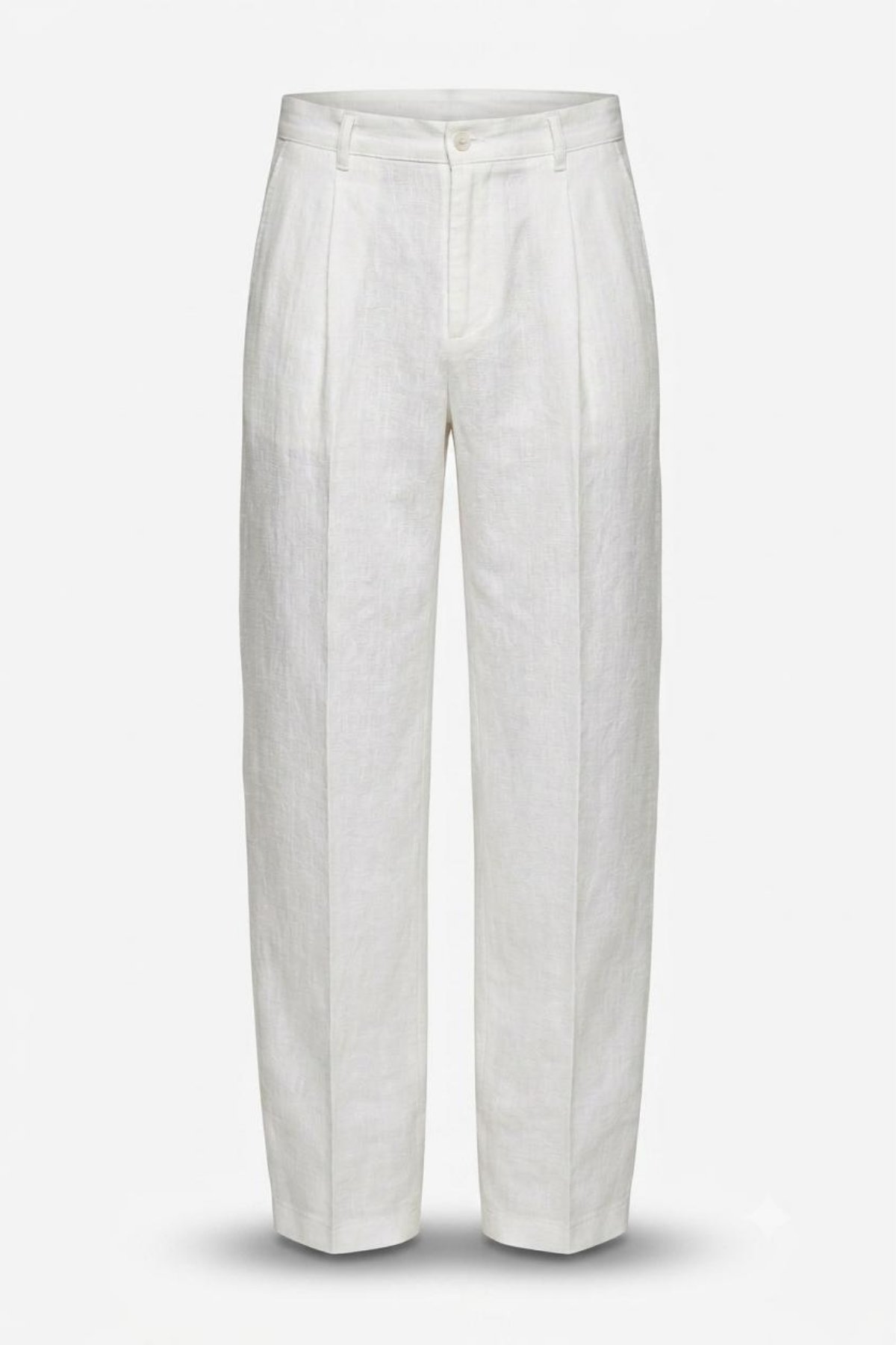 Lusso Ham Keten Pileli Baggy Pantolon Beyaz 