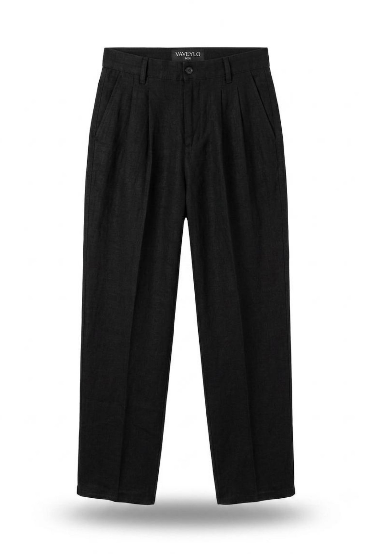 Lusso Ham Keten Pileli Baggy Pantolon Siyah