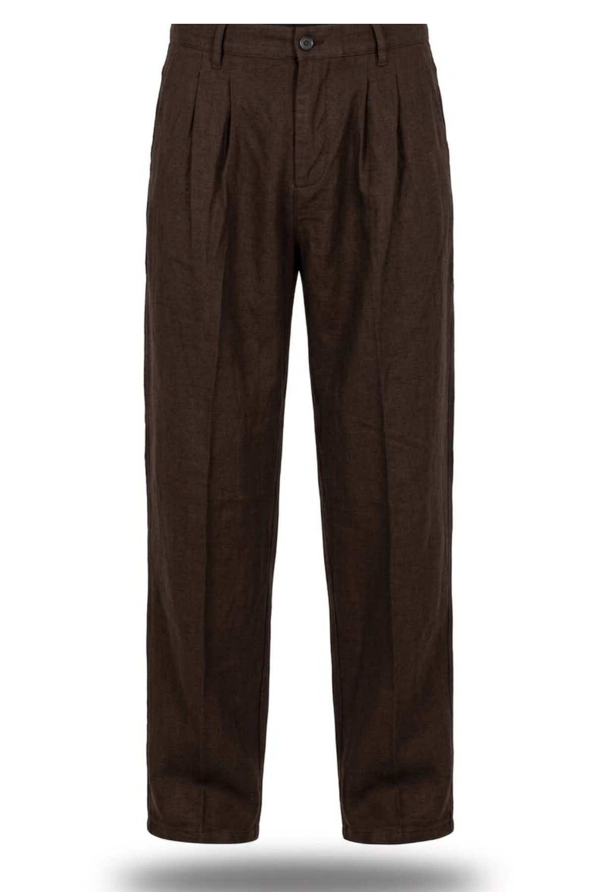 Lusso Ham Keten Pileli Baggy Pantolon Acı Kahve 