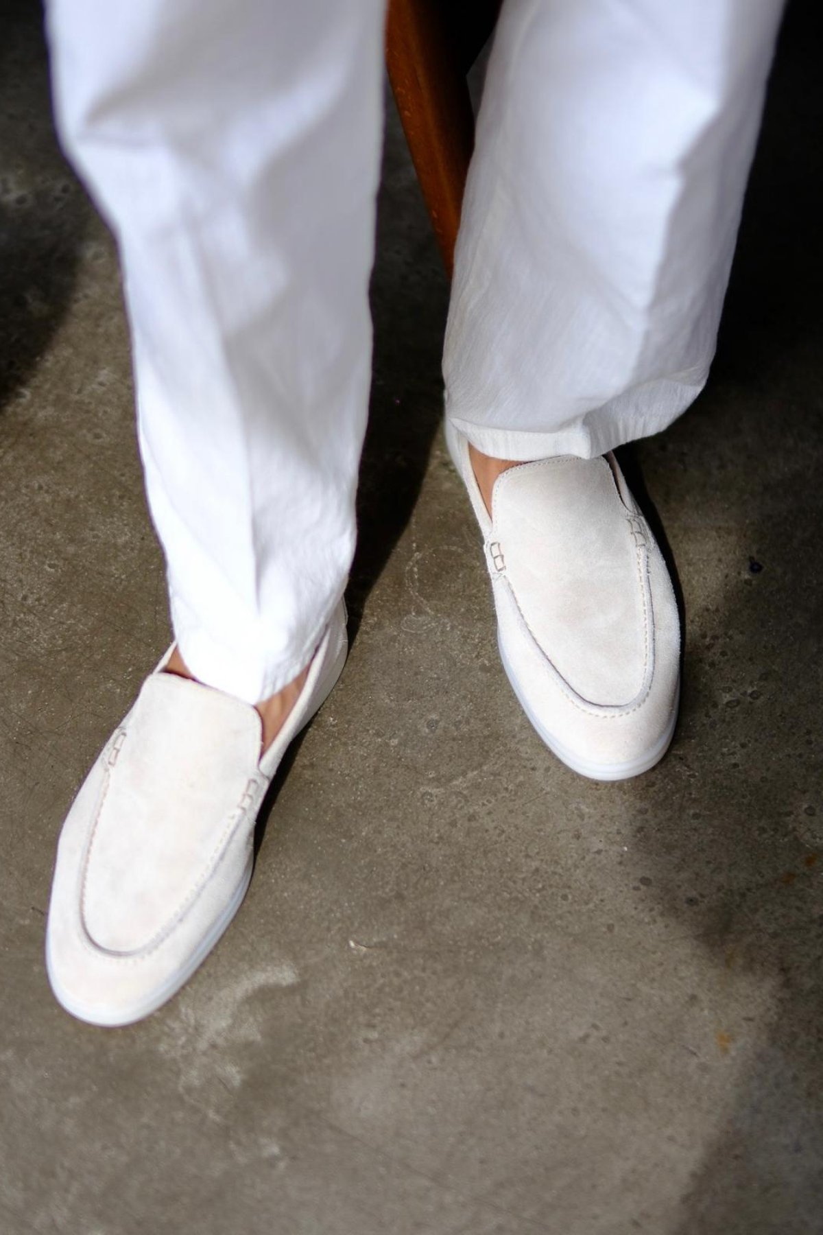 Riva İçi Dışı Deri Süet Old Money Loafer Ayakkabı Krem