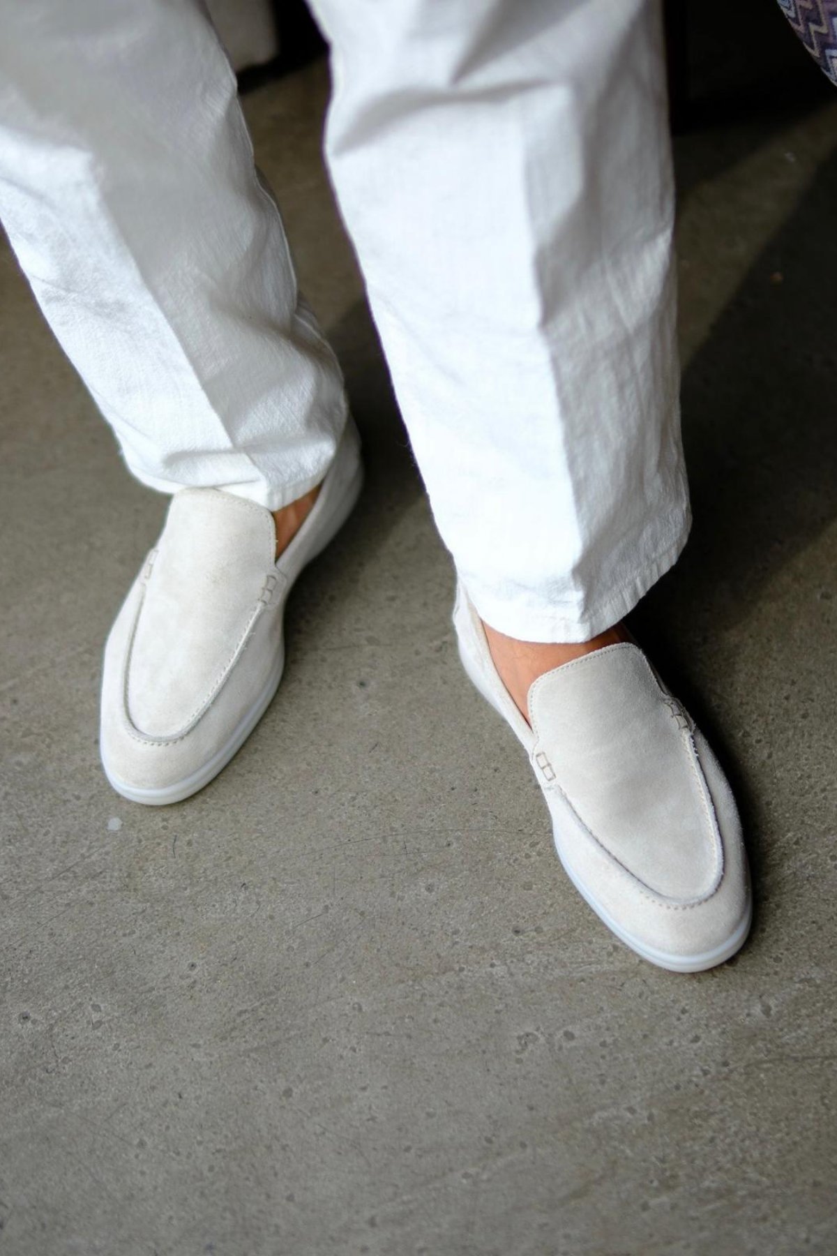 Riva İçi Dışı Deri Süet Old Money Loafer Ayakkabı Krem