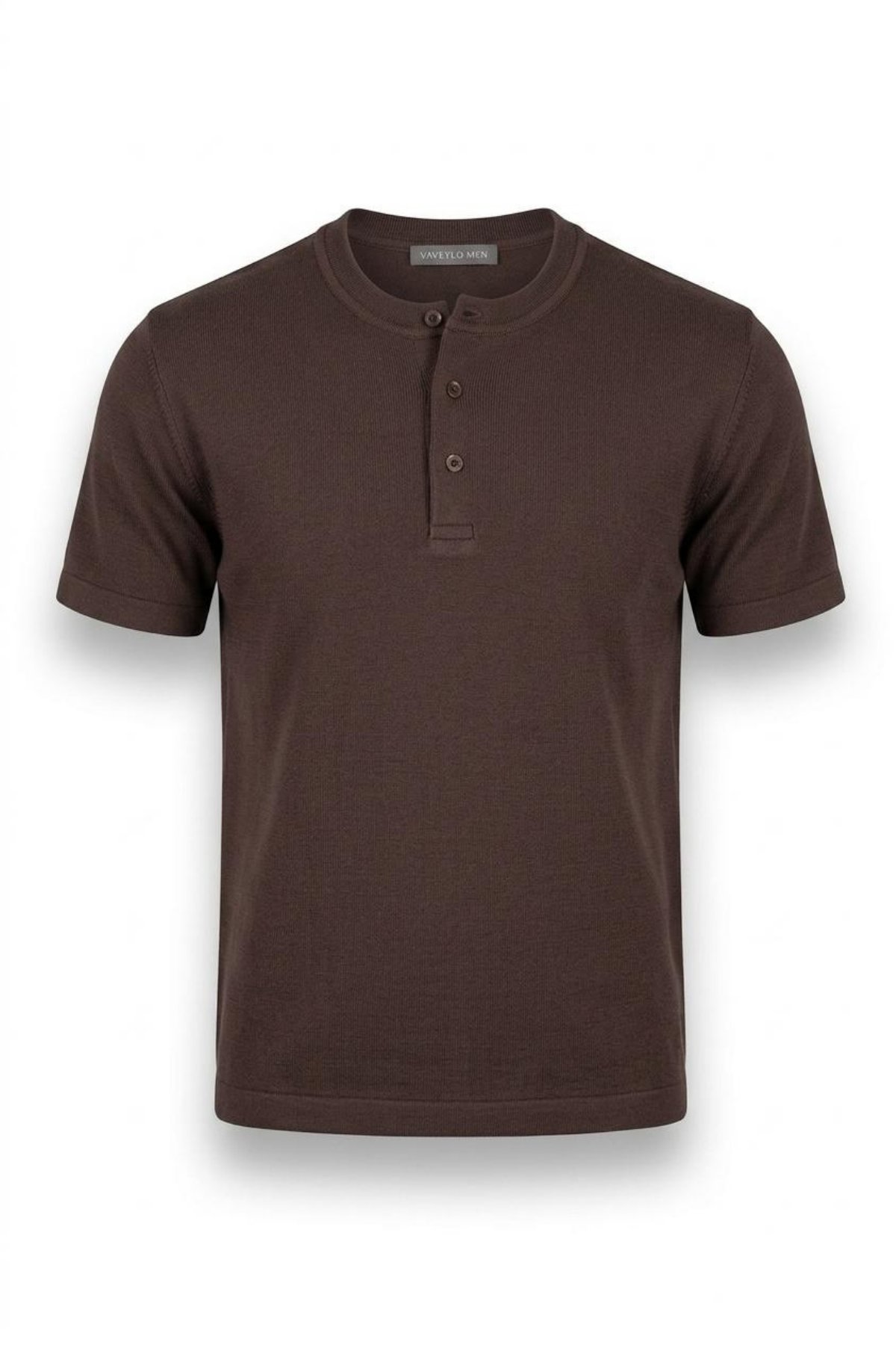 Roventi Henley Yaka Pamuklu Old Money T-shirt Kahverengi