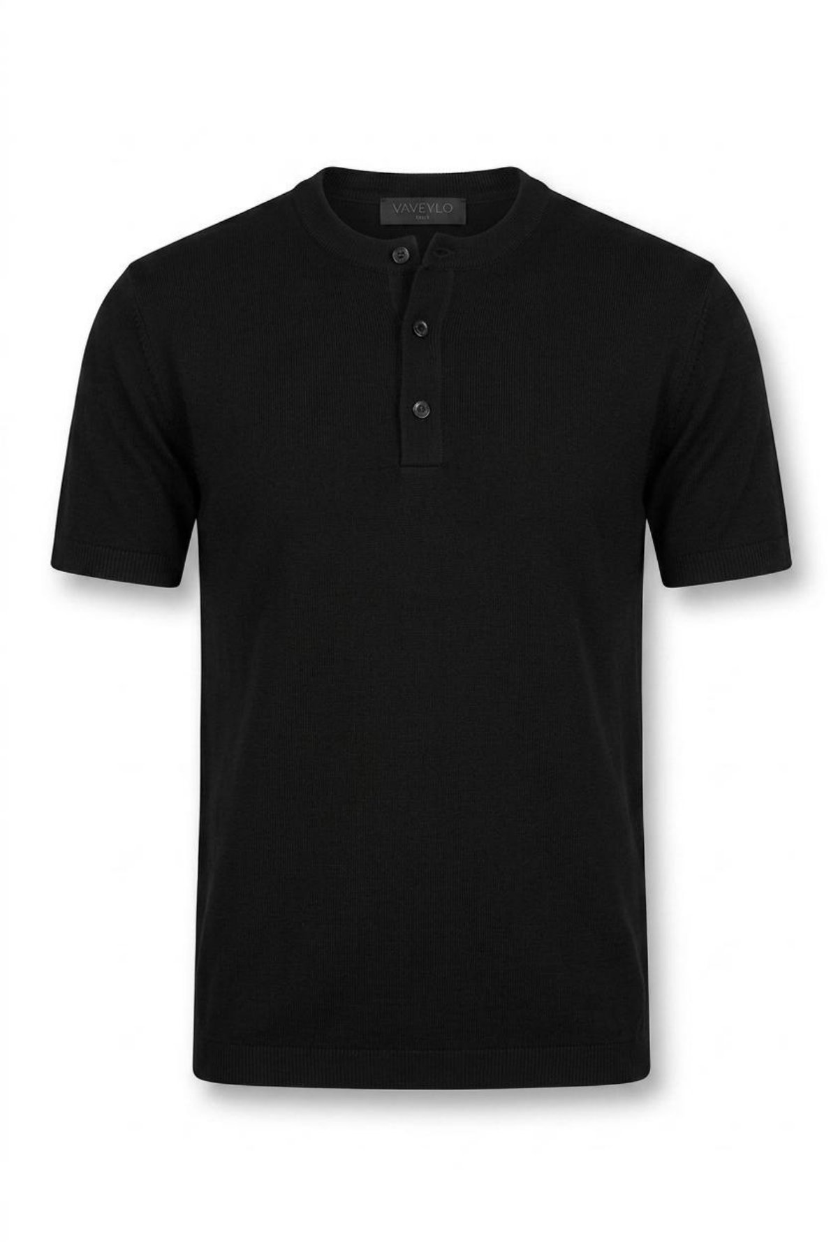 Roventi Henley Yaka Pamuklu Old Money T-shirt Siyah
