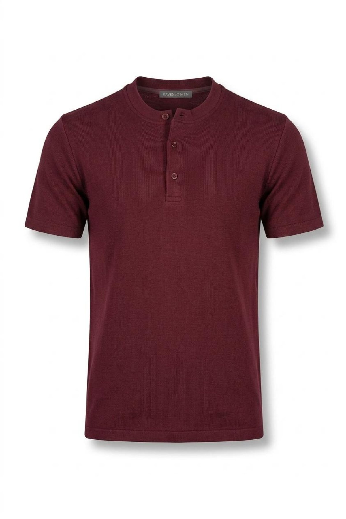 Roventi Henley Yaka Pamuklu Old Money T-shirt Bordo
