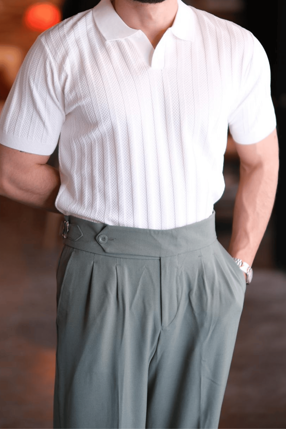 Rupert Kendinden Şeritli Old Money Polo Yaka T-shirt Beyaz