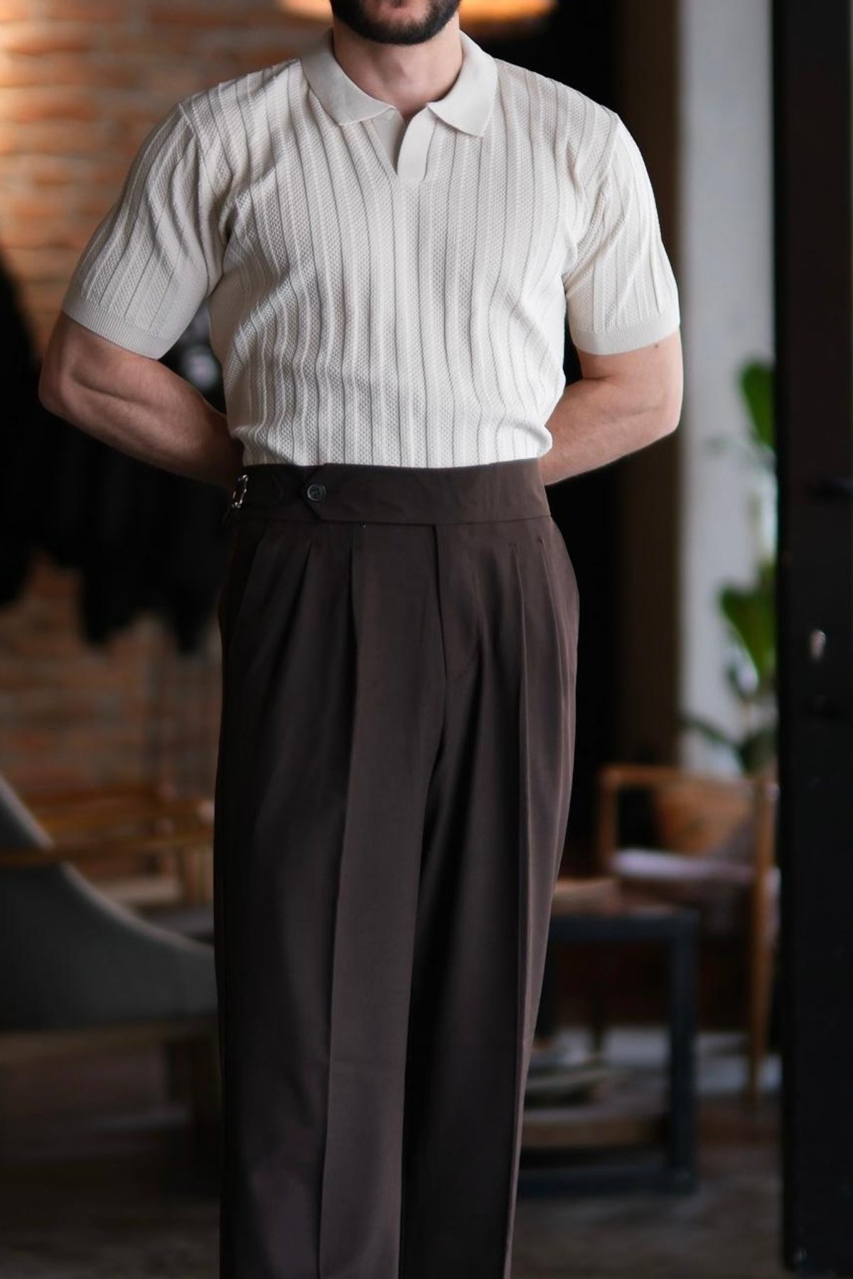 Rupert Kendinden Şeritli Old Money Polo Yaka T-shirt Bej