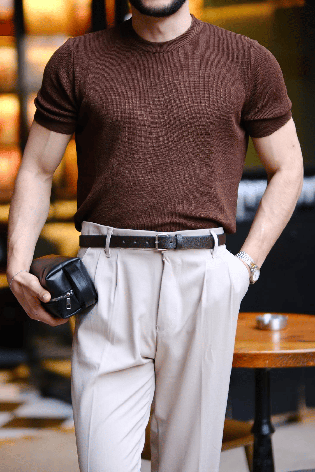 Selanik Örme Basic Old Money T-shirt Kahverengi