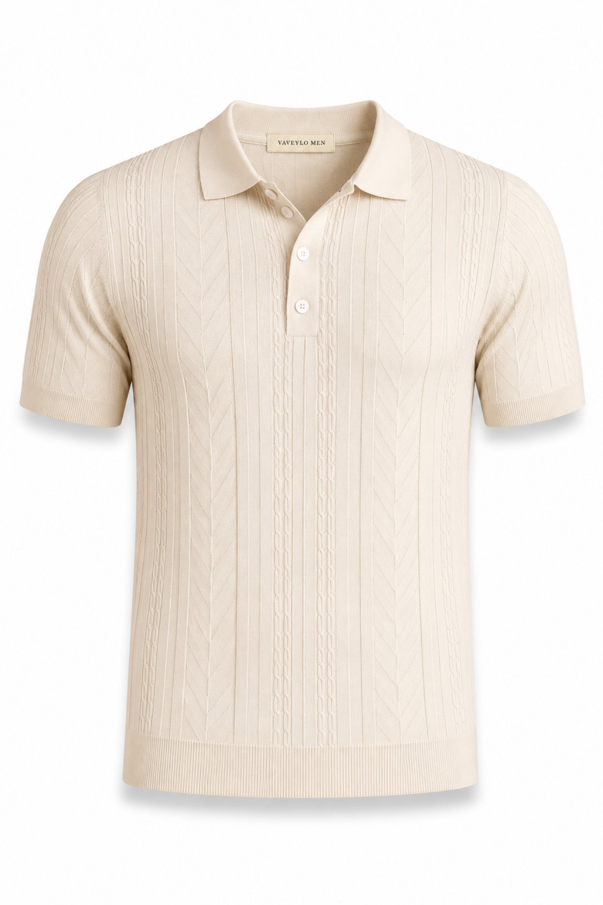 Torino Kendinden Desenli Old Money Polo Yaka Krem