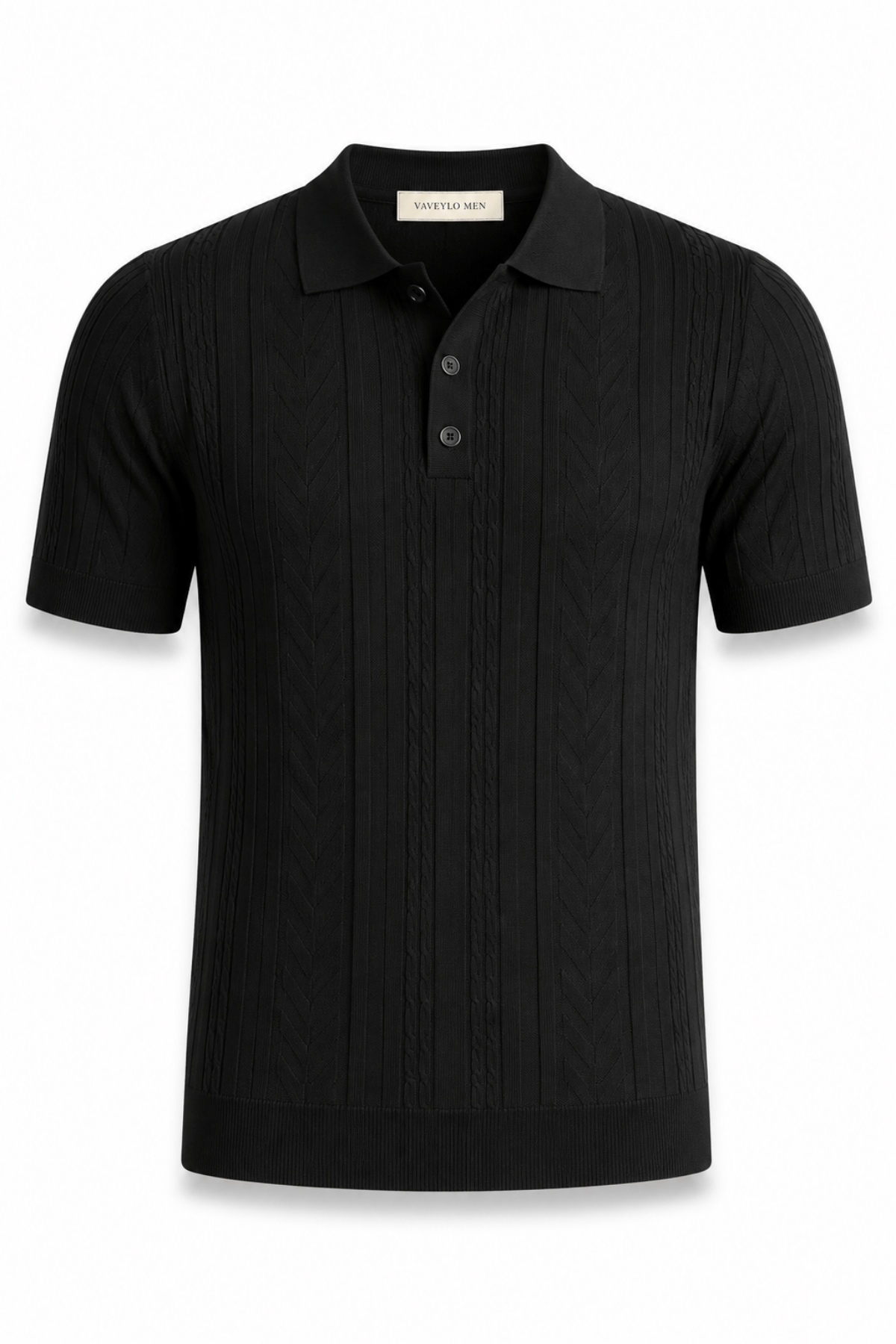 Torino Kendinden Desenli Old Money Polo Yaka Siyah