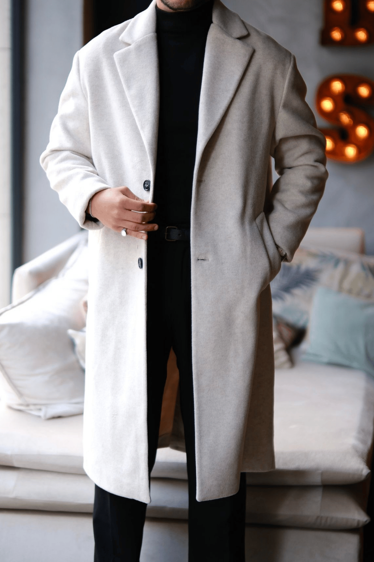 Vellano Kaşmir &Yün Karışımlı Oversize Old Money Kaban Krem 