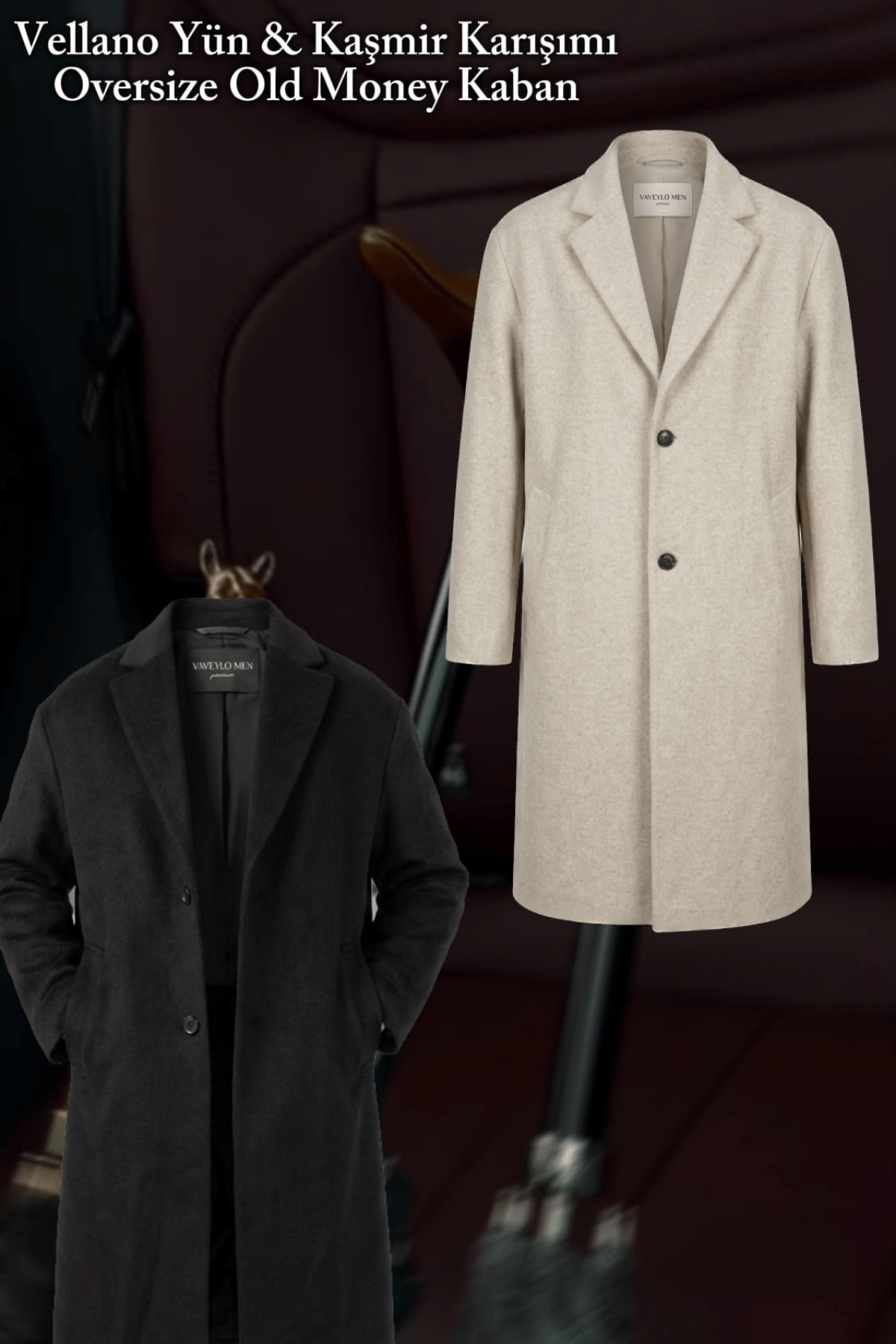 Vellano Kaşmir &Yün Karışımlı Oversize Old Money Kaban Krem VV7