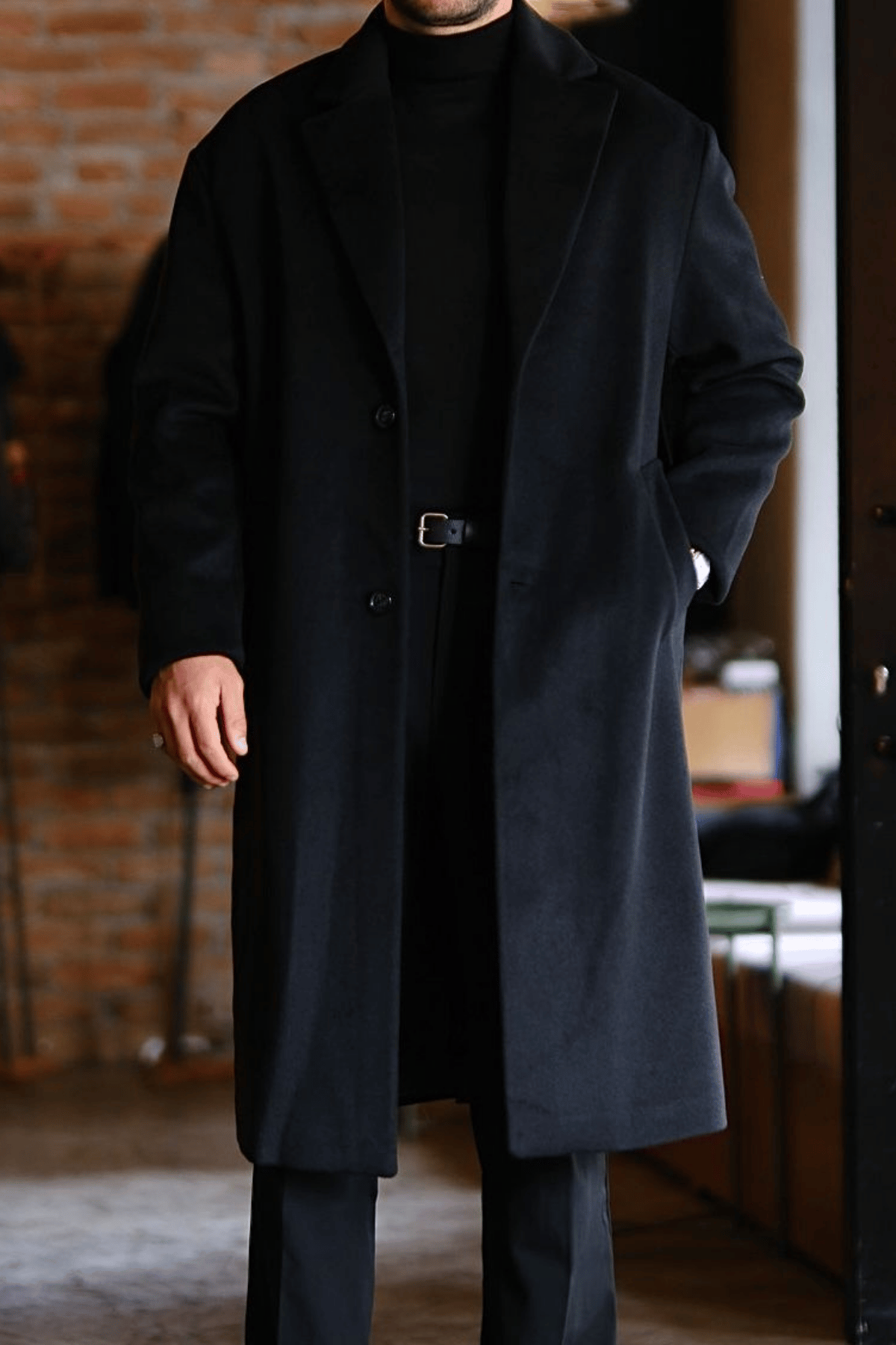 Vellano Kaşmir &Yün Karışımlı Oversize Old Money Kaban Siyah