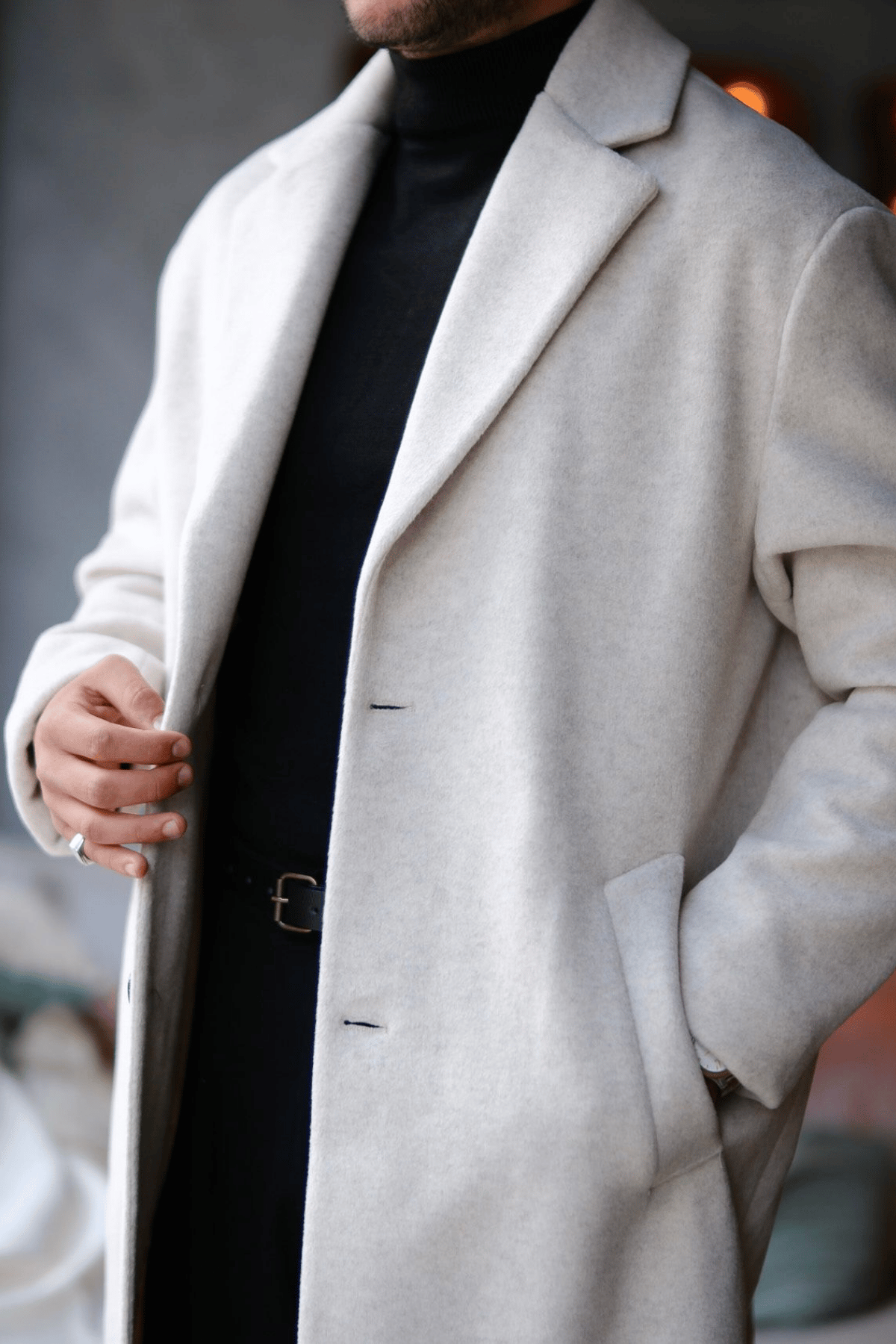 Vellano Kaşmir &Yün Karışımlı Oversize Old Money Kaban Krem 