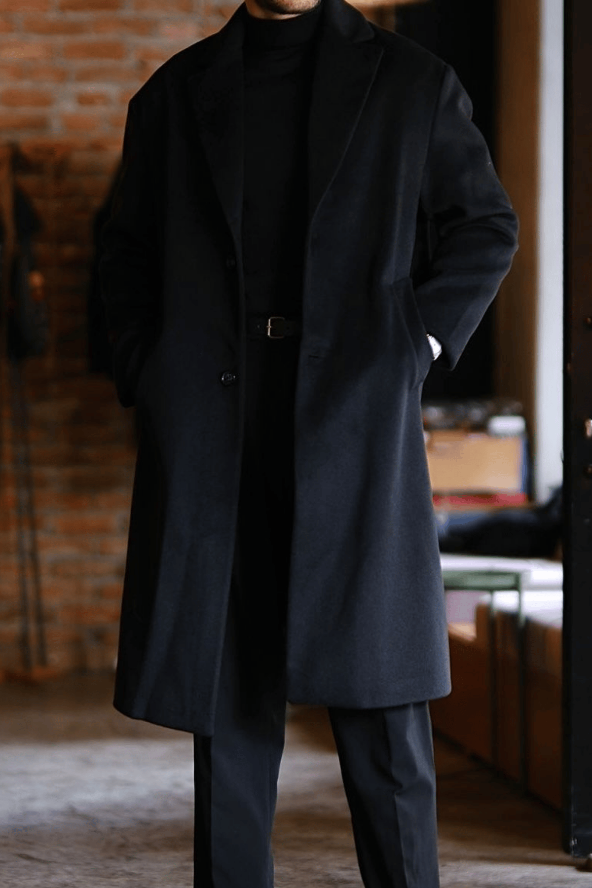 Vellano Kaşmir &Yün Karışımlı Oversize Old Money Kaban Siyah