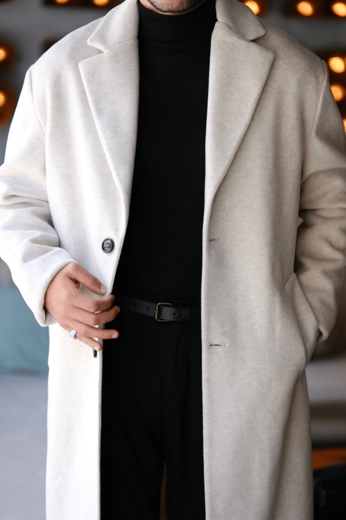 Vellano Kaşmir &Yün Karışımlı Oversize Old Money Kaban Krem 