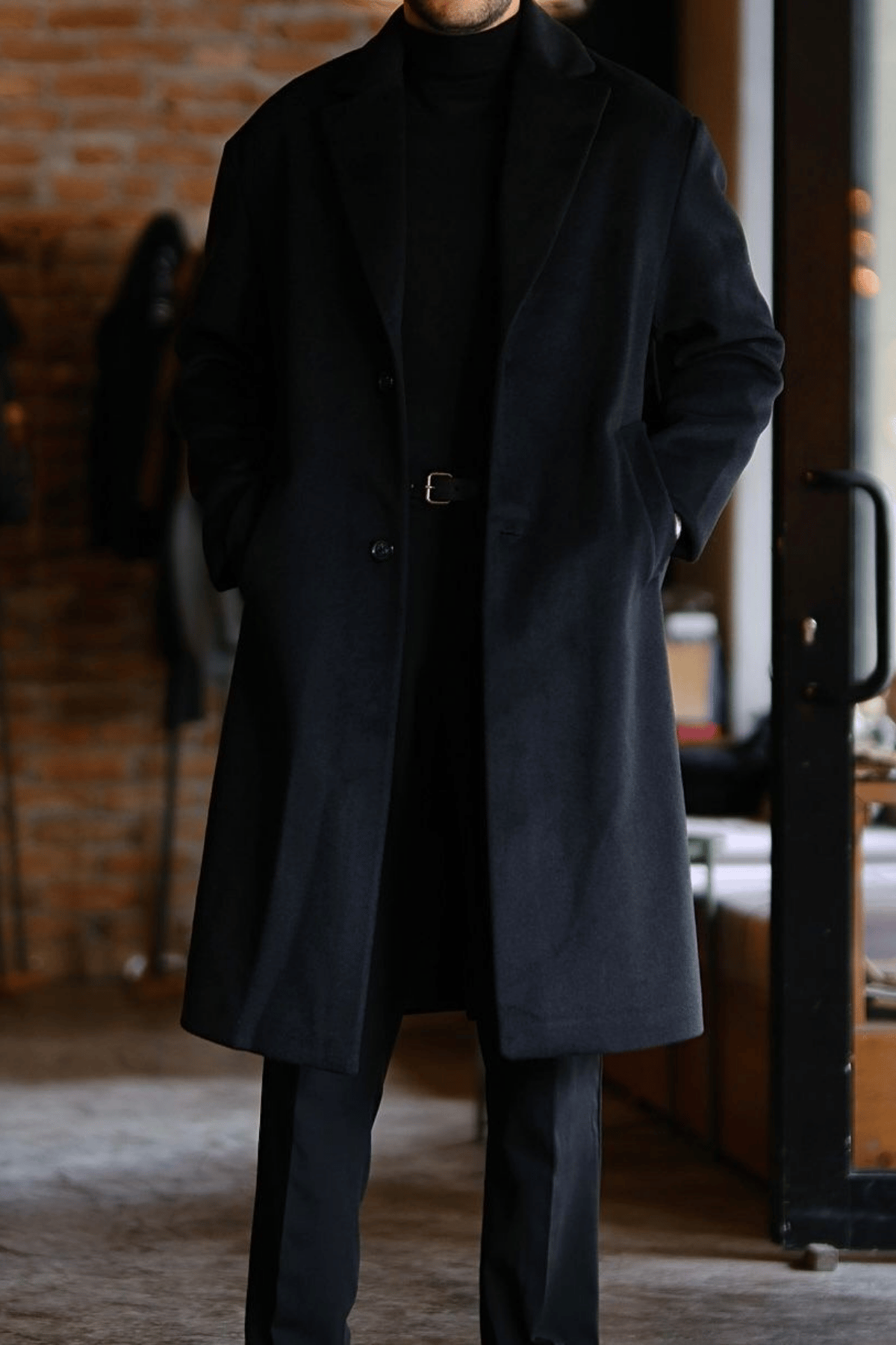 Vellano Kaşmir &Yün Karışımlı Oversize Old Money Kaban Siyah