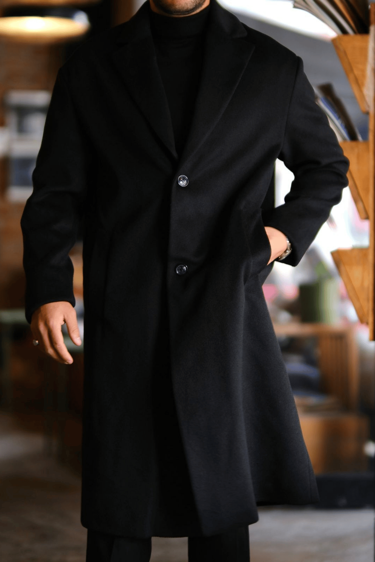 Vellano Kaşmir &Yün Karışımlı Oversize Old Money Kaban Siyah