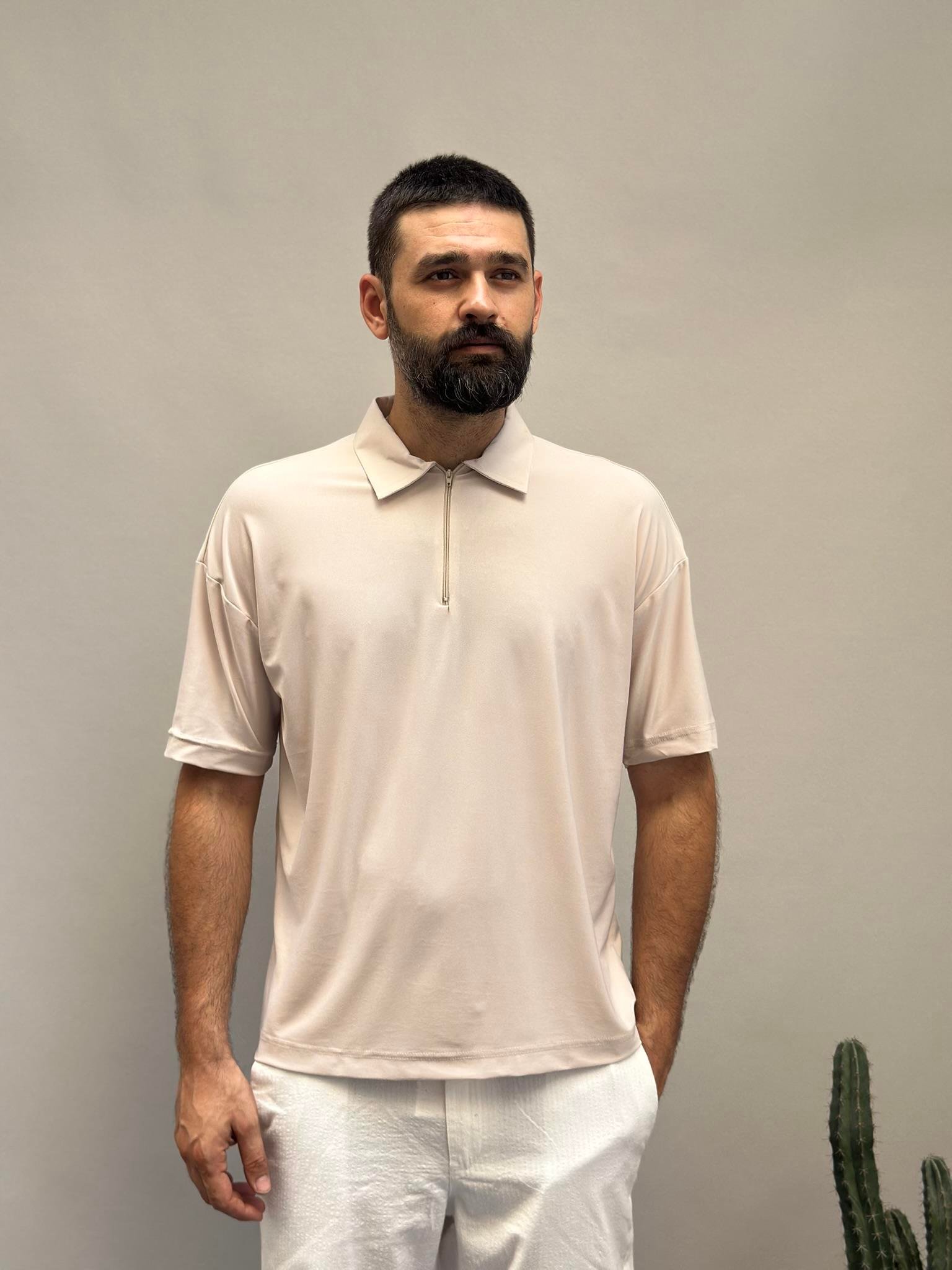 Fermuarlı Polo Yaka T-shirt