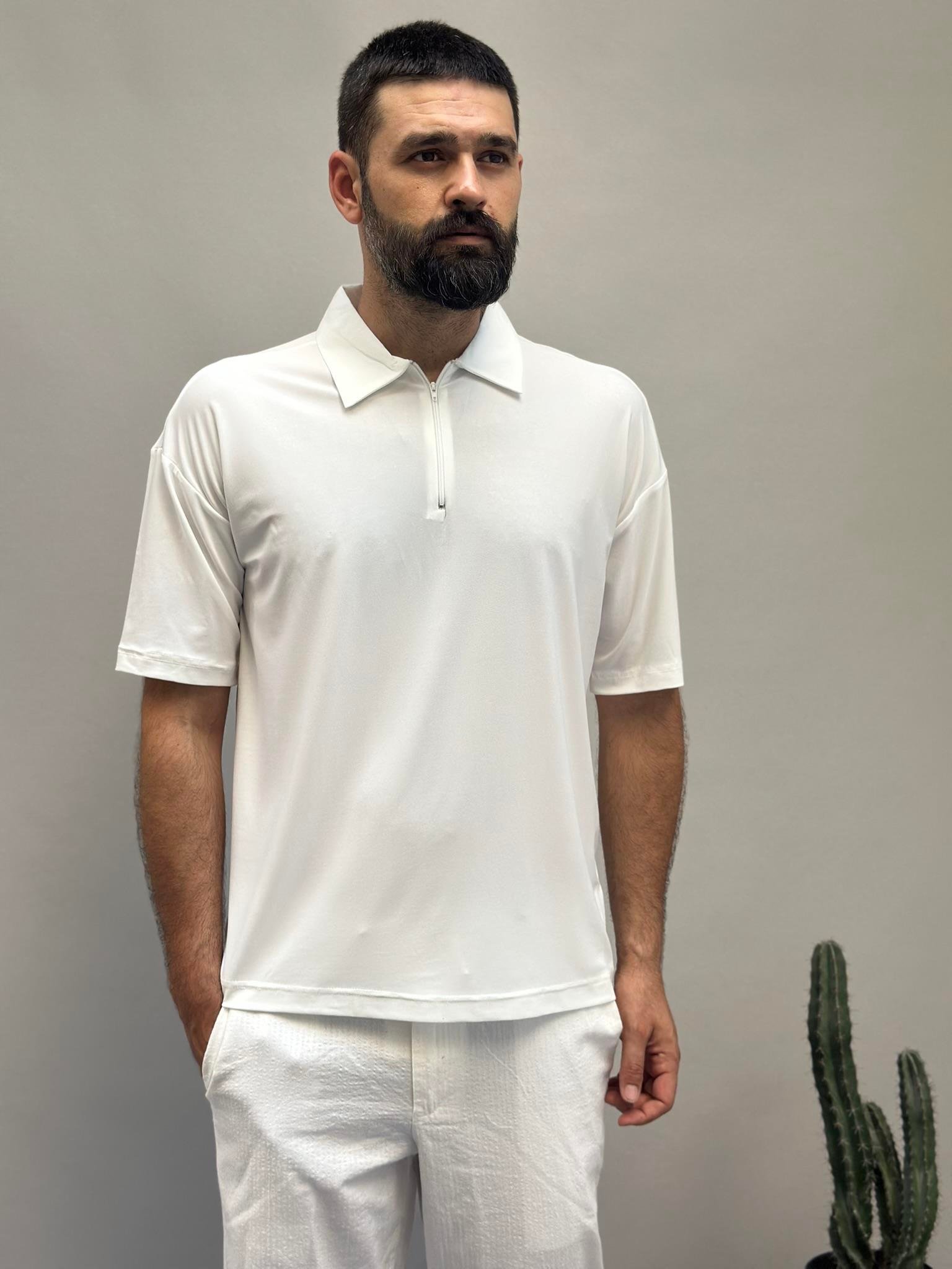 Fermuarlı Polo Yaka T-shirt